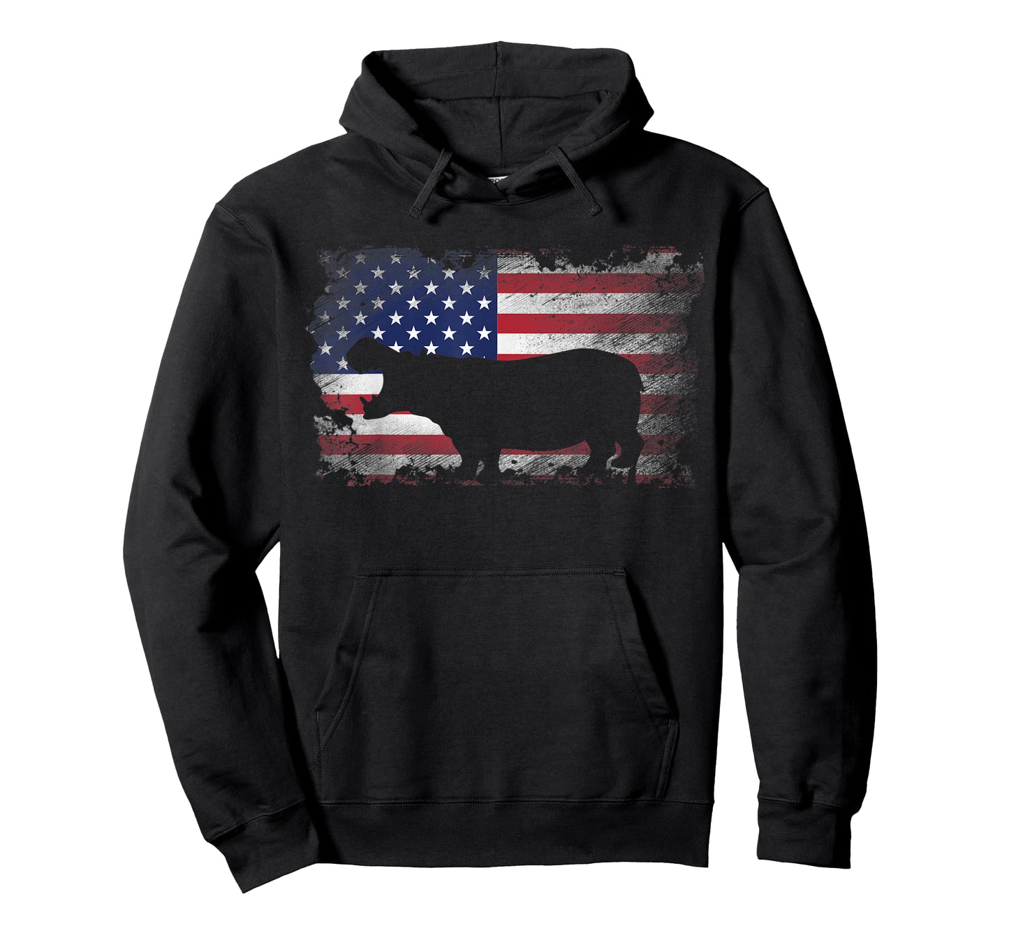 Patriotic Hippo American Flag Cool Wild Animals Lover T-Shirt for Women Kids Men