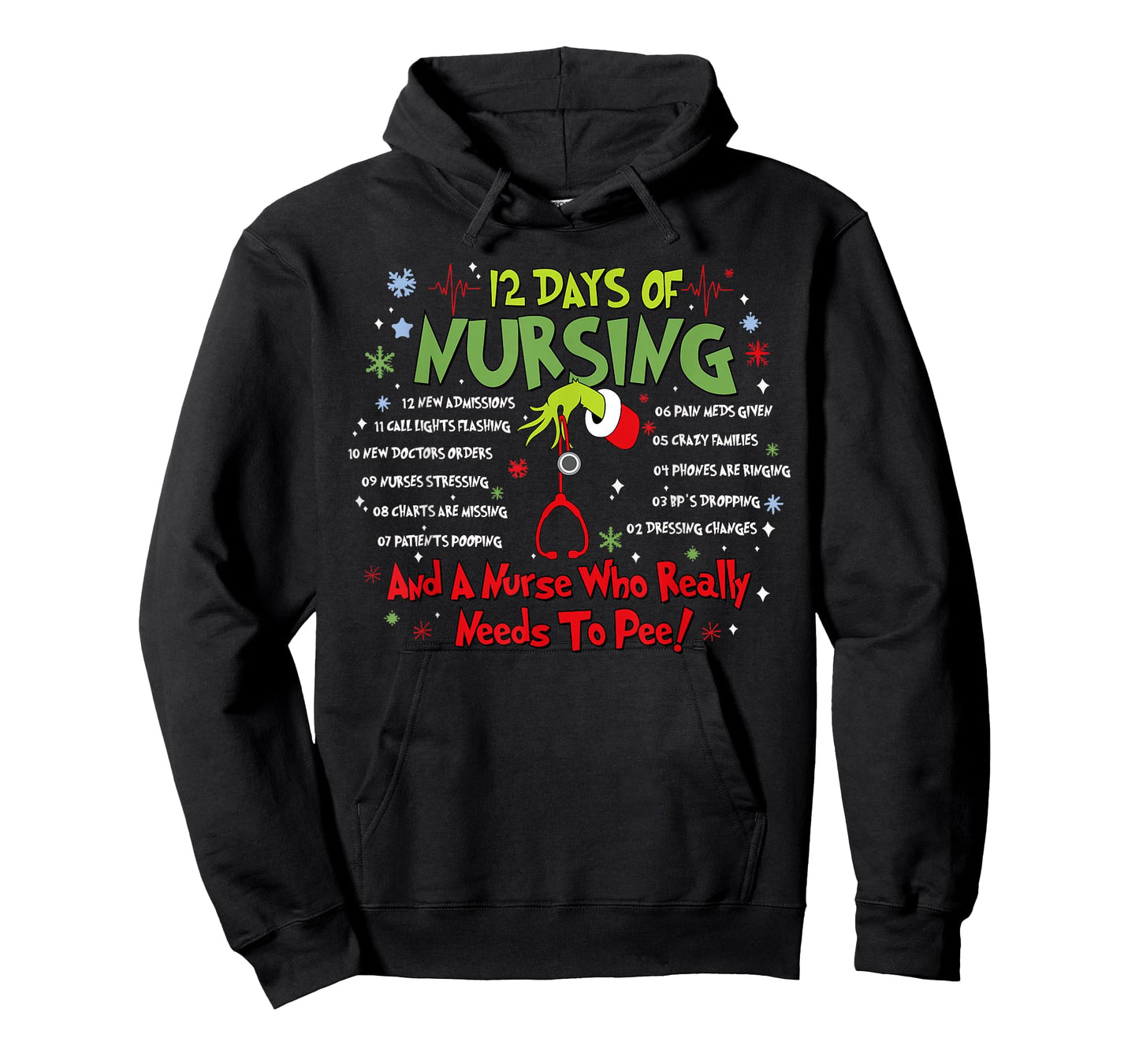 12 Days of Nursing Stethoscope Nurse Christmas Xmas Holiday T-Shirt