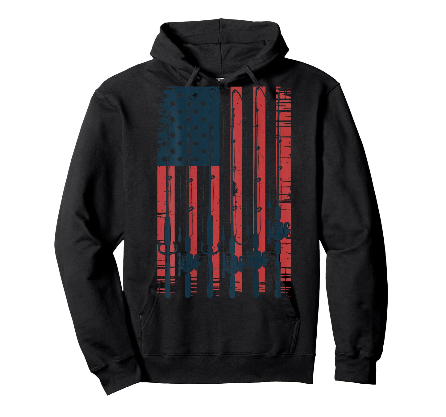 Fishing American Flag Fishing Pole Boy Men Patriotic Fishing T-Shirt