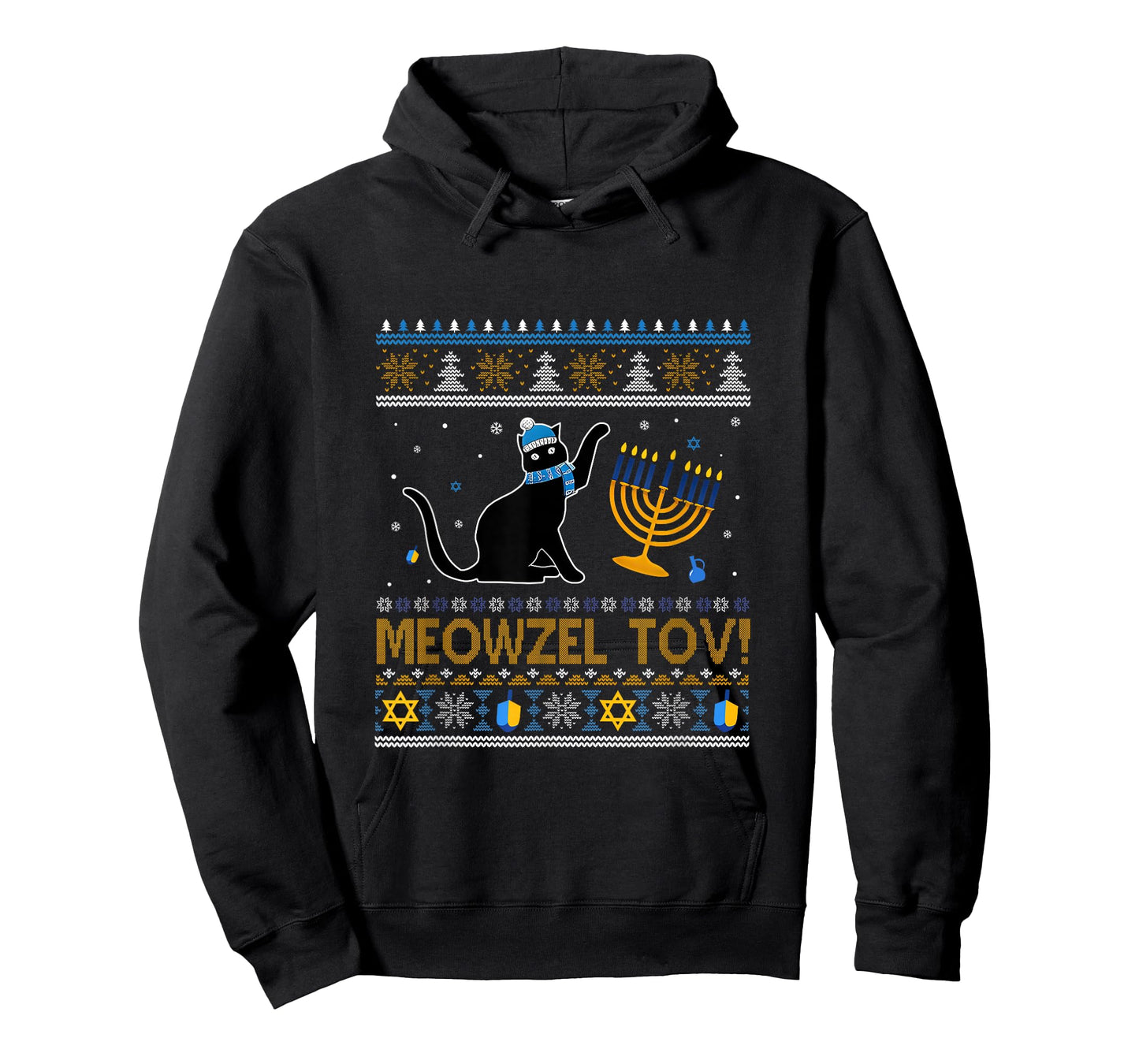 Meowzel Tov Black Cat Funny Hanukkah Chanukah Men Women Kids T-Shirt