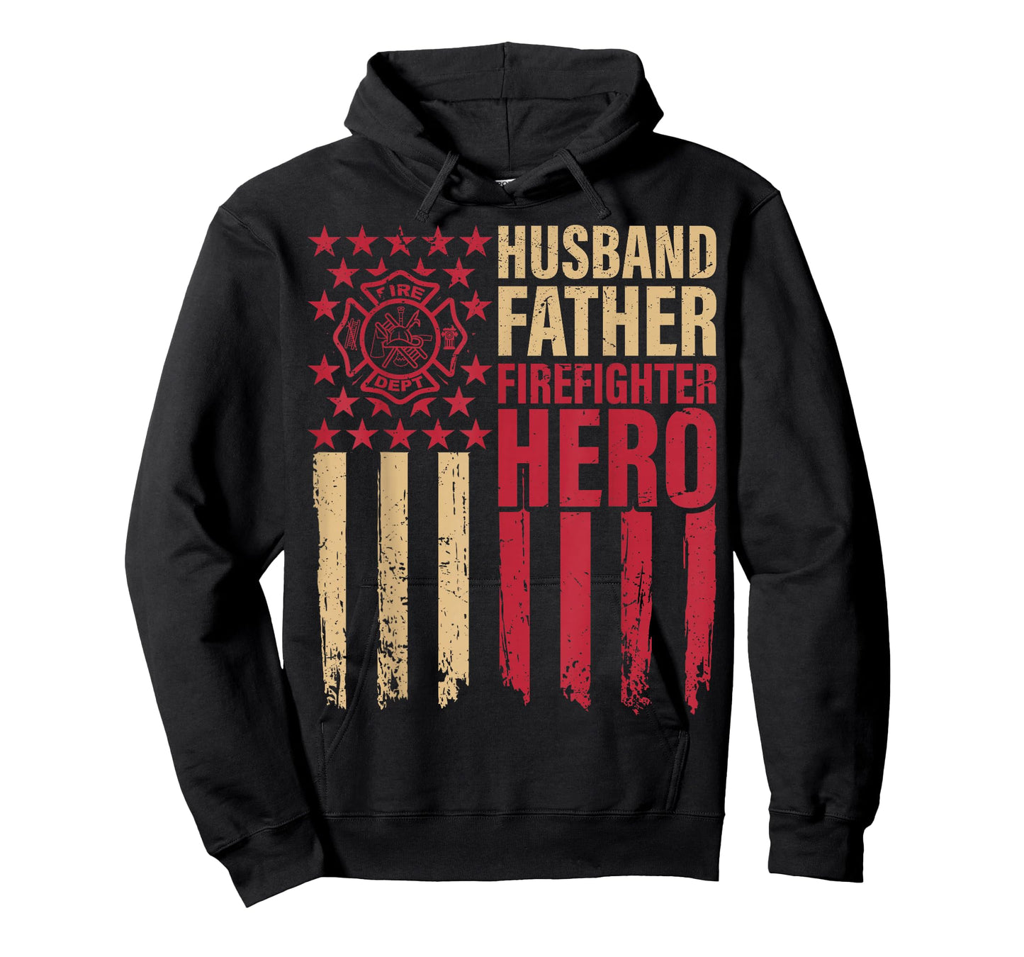 Husband Father Firefighter USA Flag Fire Truck Fire Rescuer T-Shirt