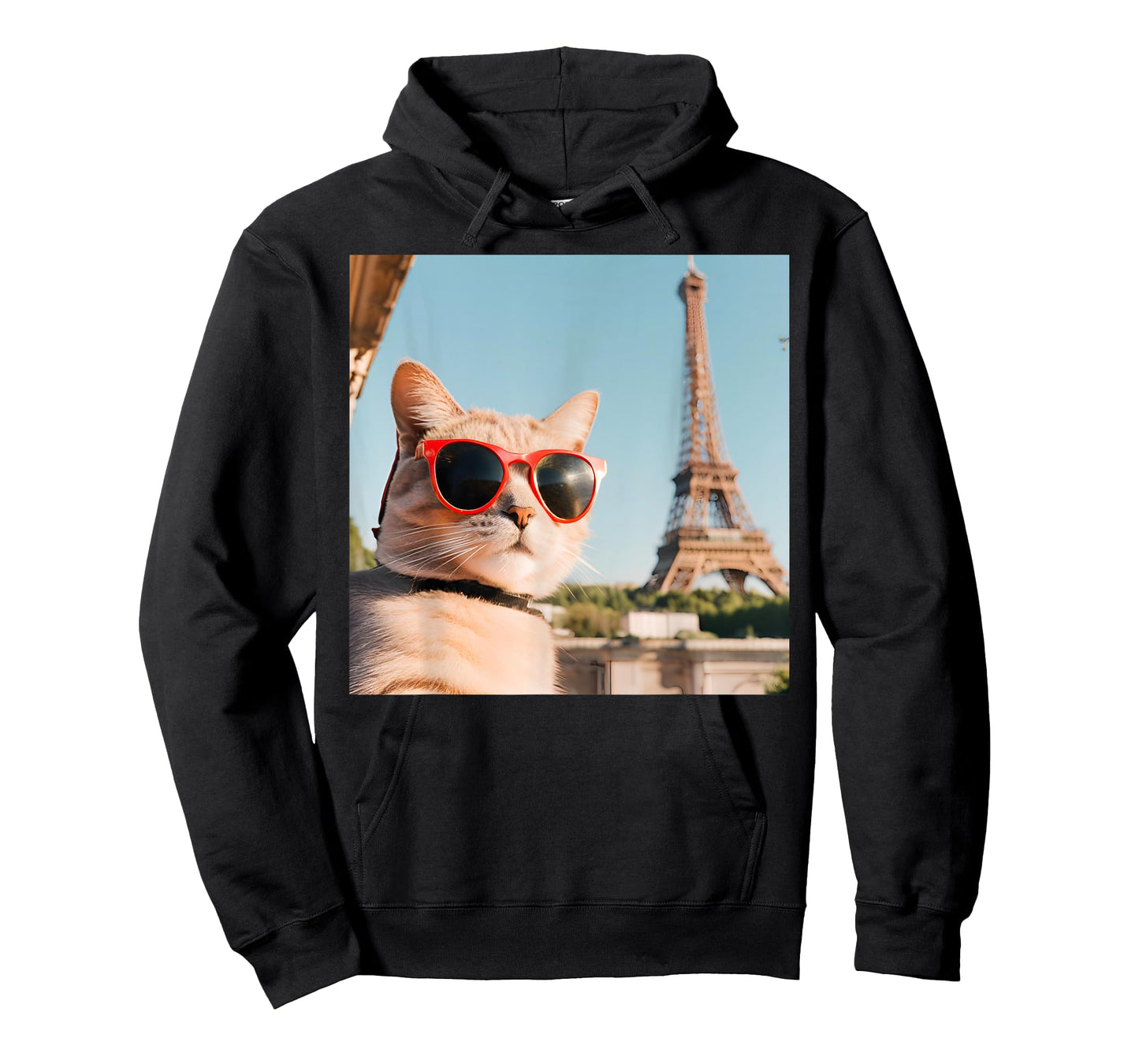 Funny Cat Wearing Sunglasses At The Eiffel Tower in France T-Shirt for Men Women Kids