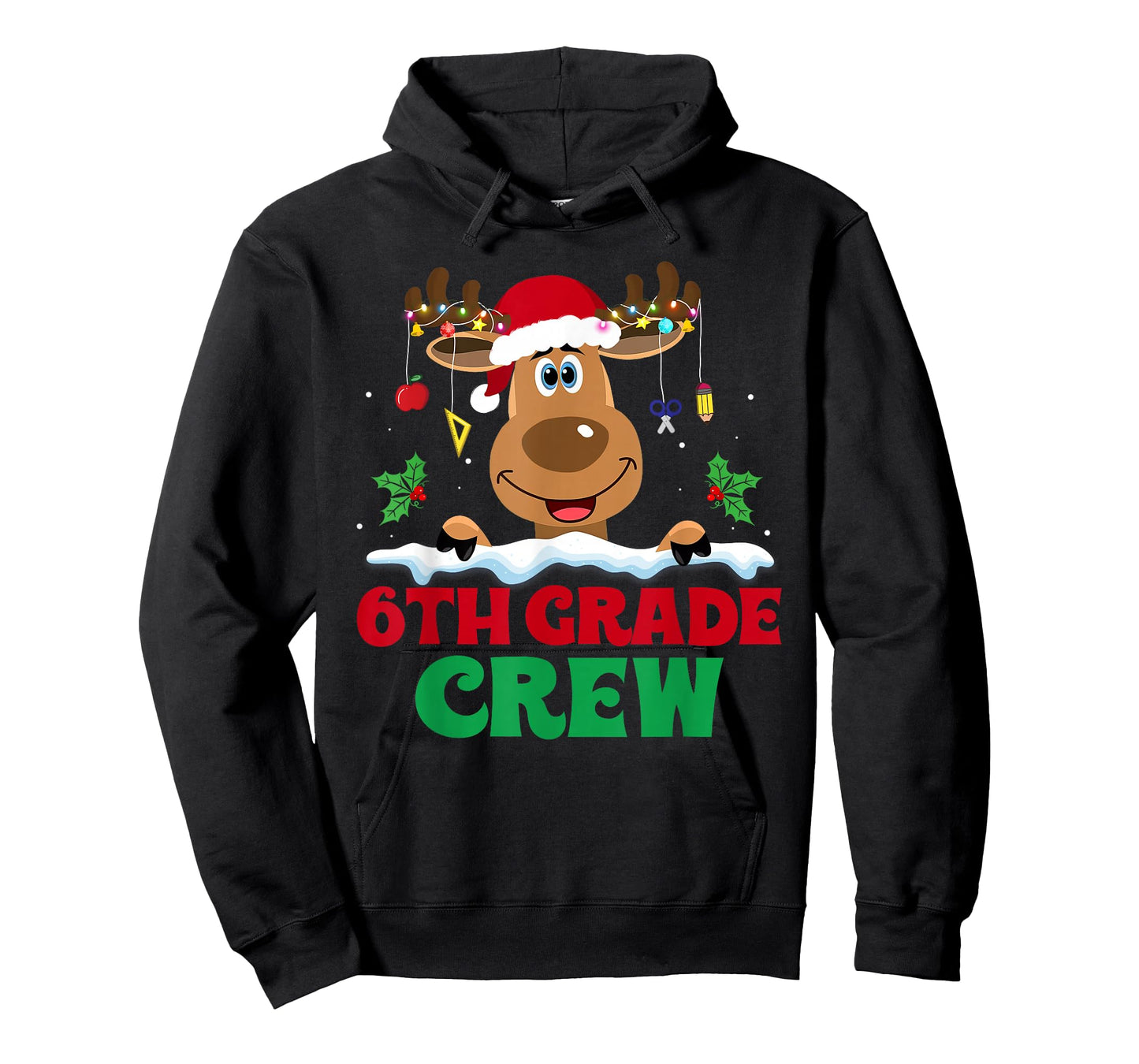 6th Grade Crew Reindeer Santa Hat Funny Christmas Teacher T-Shirt