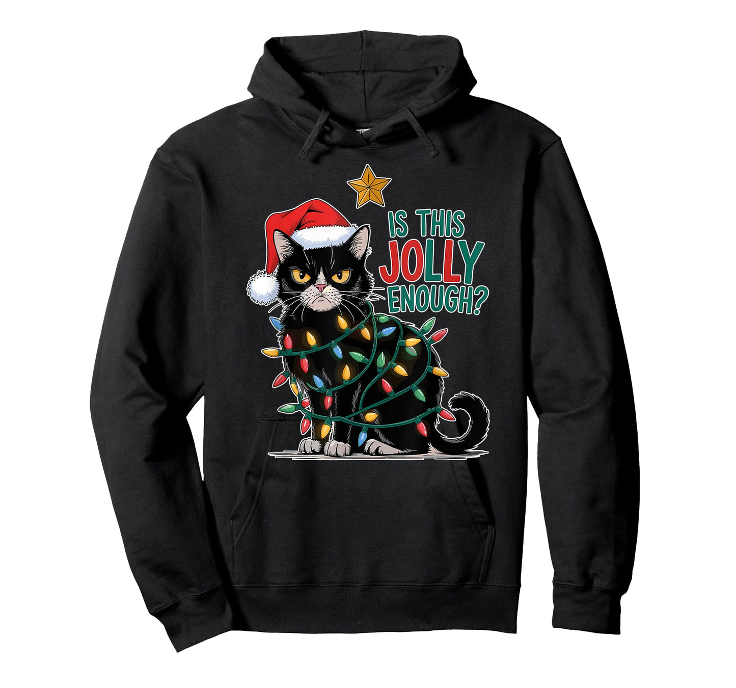 Is This Jolly Enough? Cat Merry Christmas Tree Lights funny T-Shirt