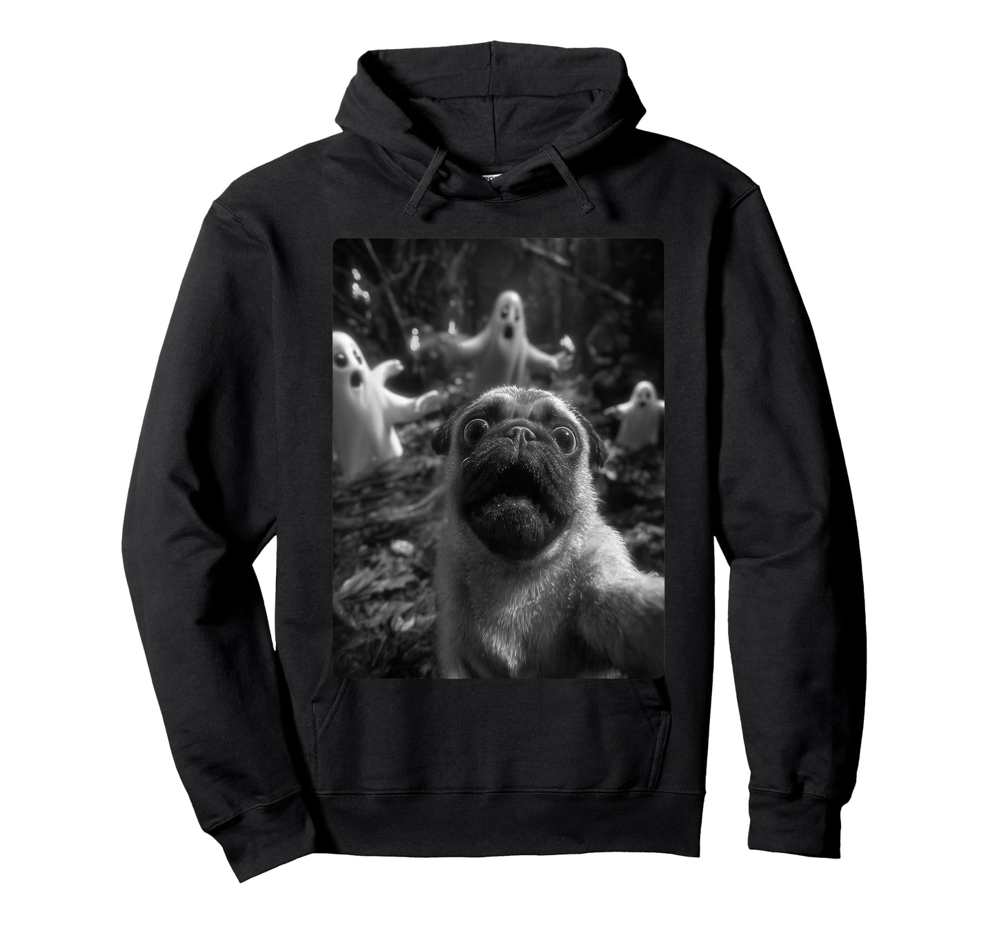 Spooky Pug Selfie with Ghosts Haunted Forest Halloween Dog T-Shirt