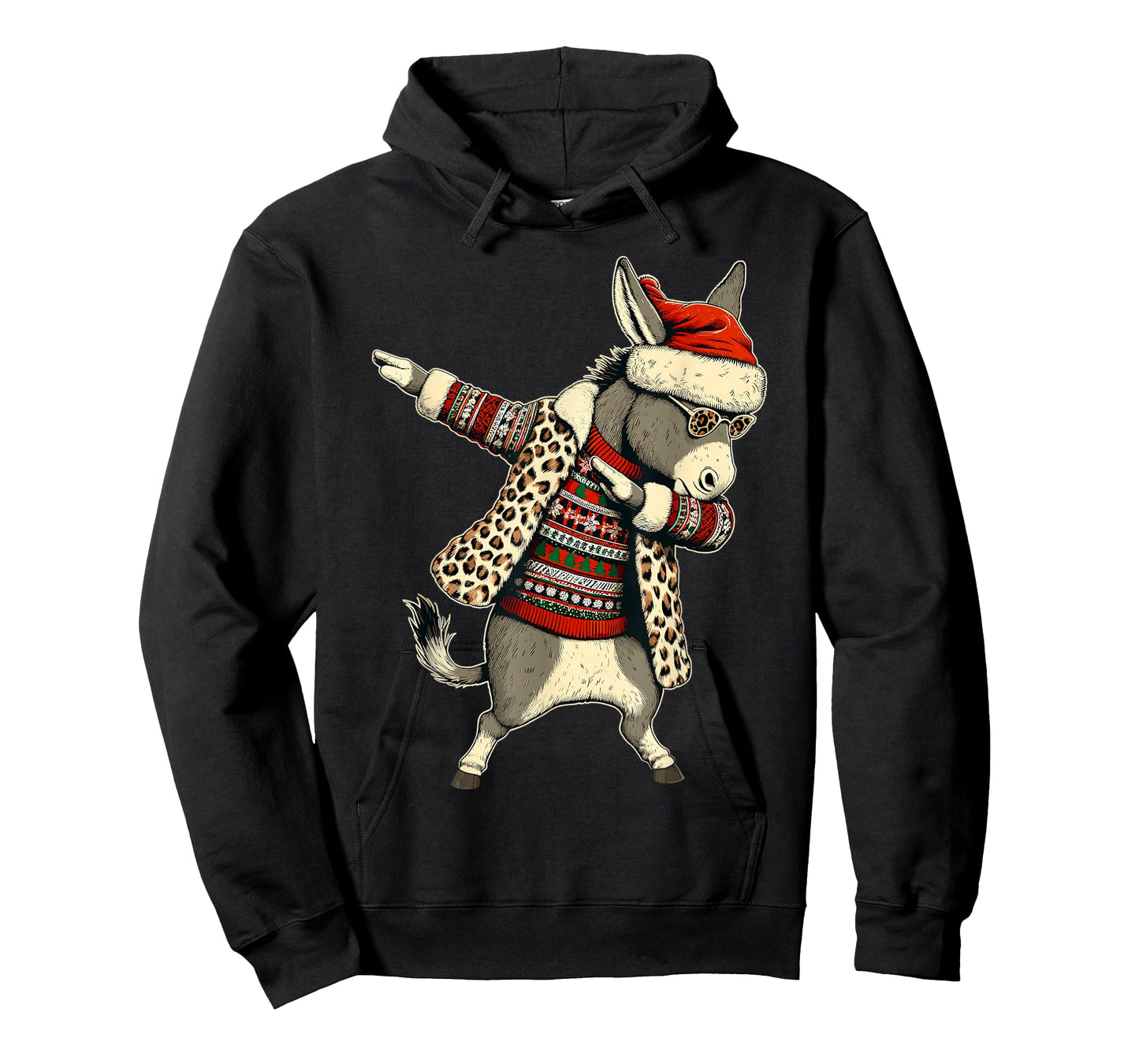 Donkey Leopard Print Dabbing Santa Hat Christmas Pajama Love T-Shirt