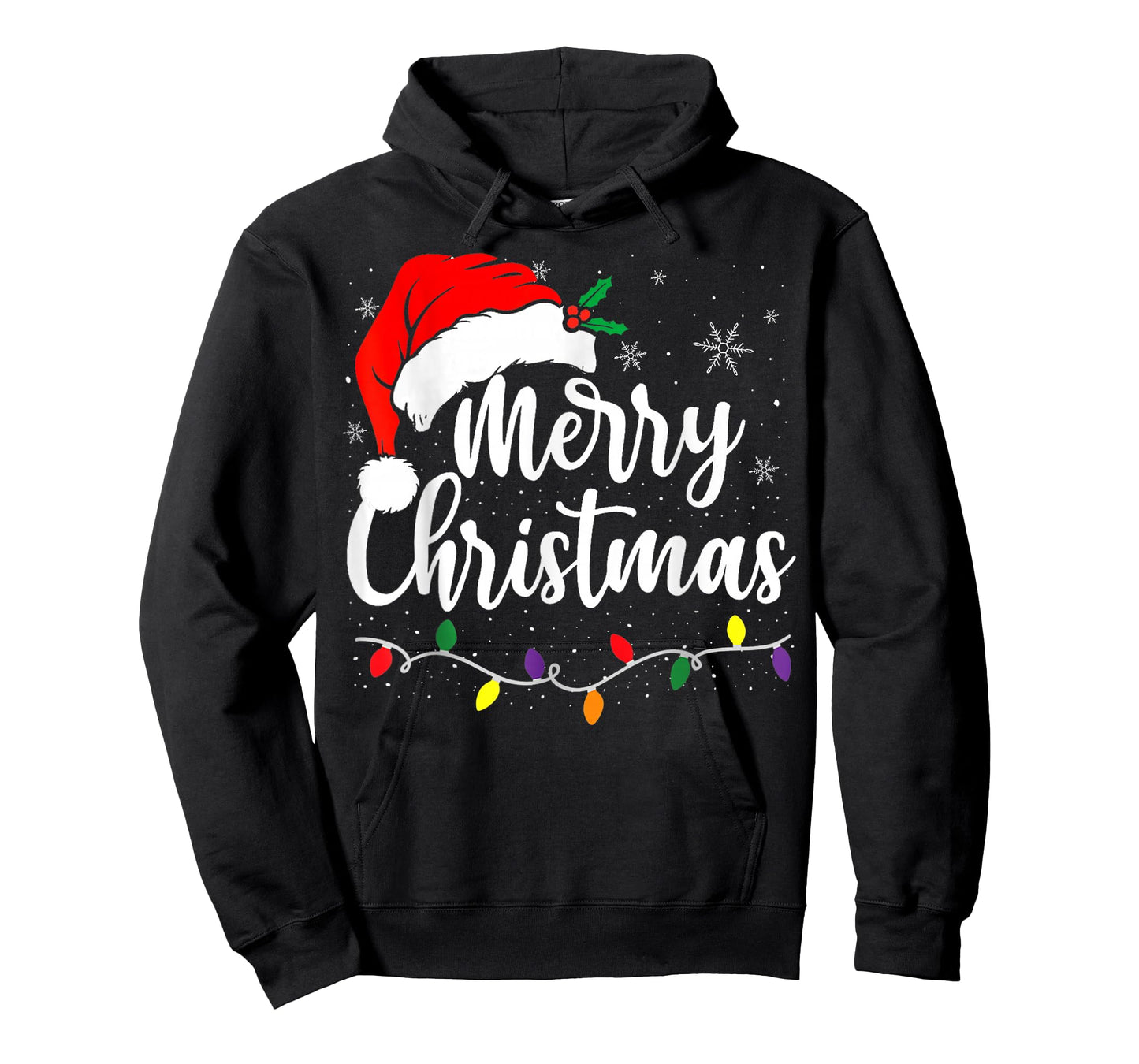 Merry Christmas Lights Red Santa Hat Xmas Family Men Women T-Shirt