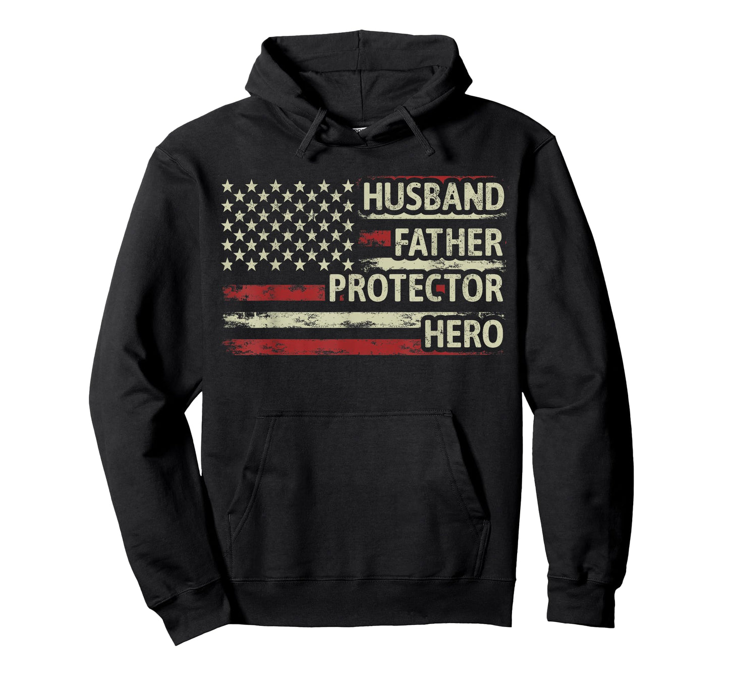 Mens Husband Father Protector Hero Dad American Flag Fathers Day T-Shirt