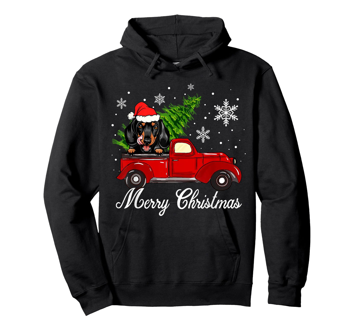 Dachshund Dog Riding Red Truck Christmas Decorations Pajama T-Shirt