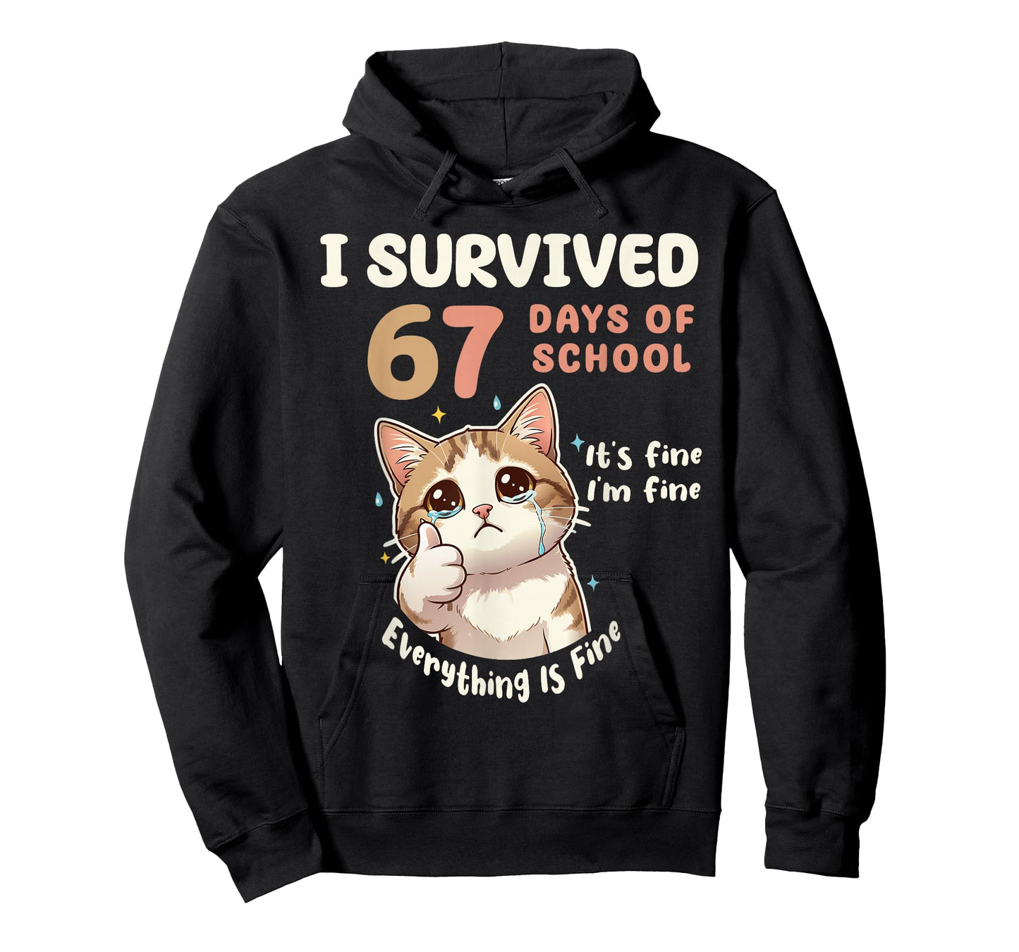 I Survived 67 Days of School Cat It's fine Six Seven Meme T-Shirt