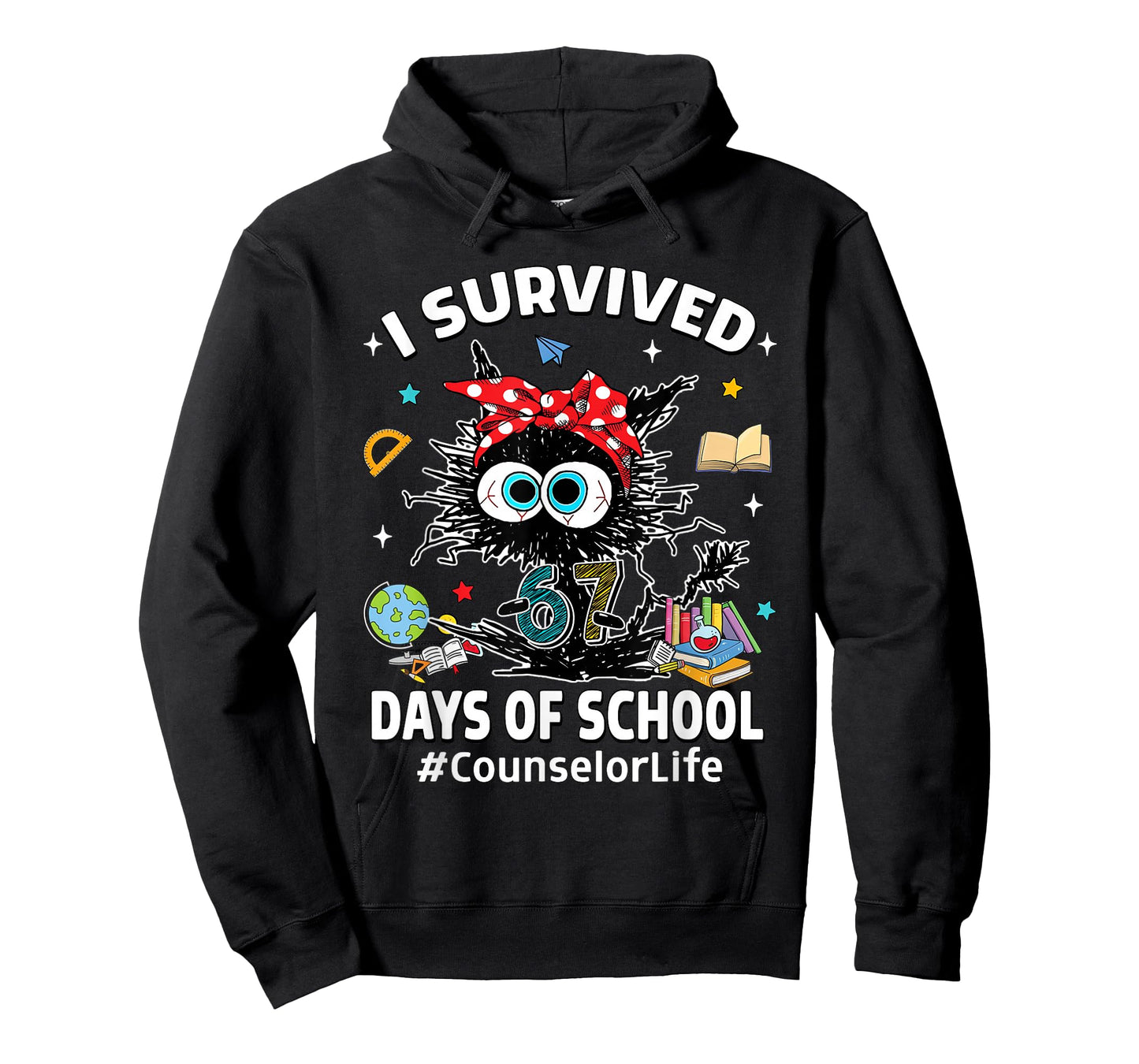 Black Cat I Survived 67 Days of School Counselor Life T-Shirt