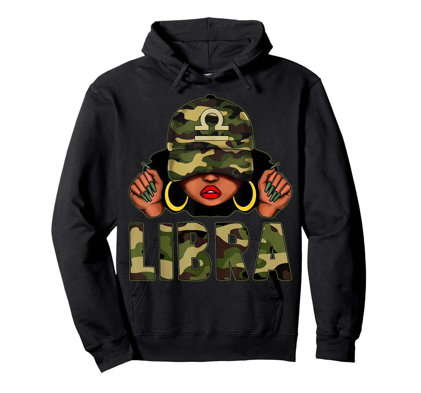 Libra Queen Black Woman With Cap Camo Afro Girl Zodiac T-Shirt