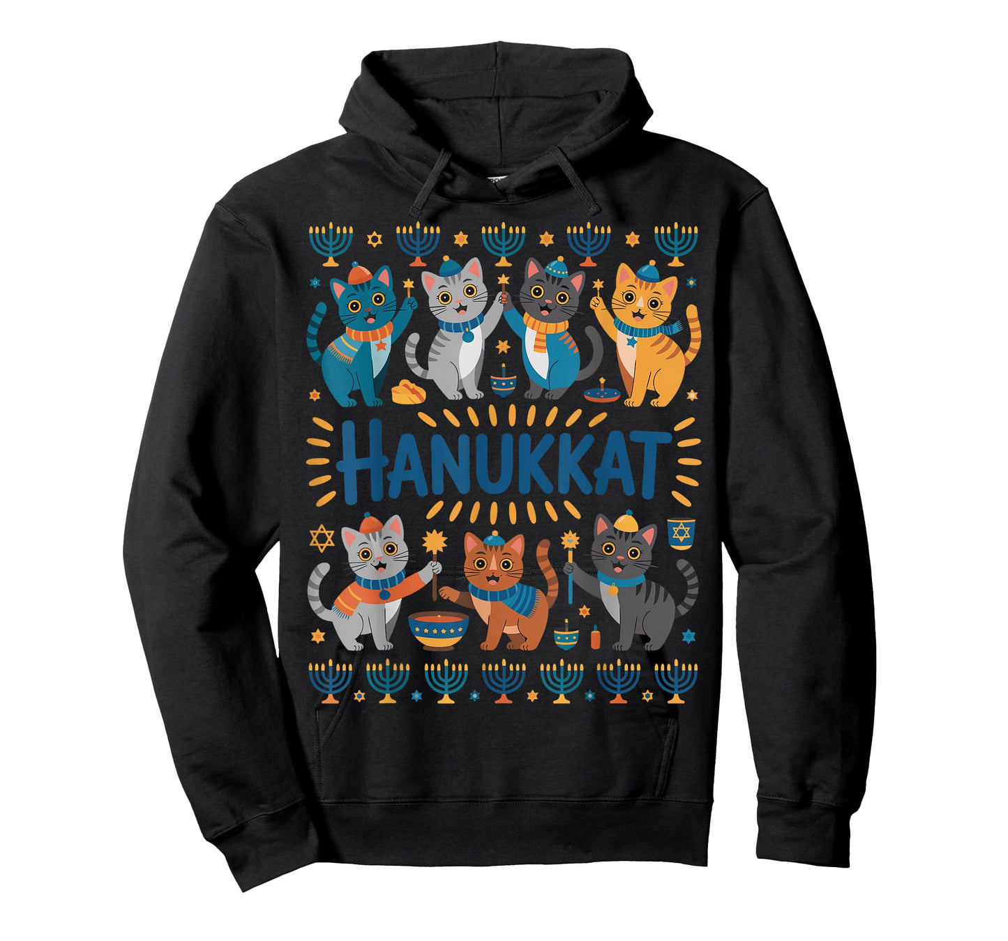 Hanukkah Cat Menorah Cute Jewish Holiday Cats Ugly Funny T-Shirt