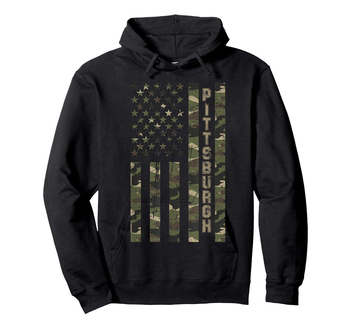 Pittsburgh United States Distressed Camo w US Flag T-Shirt