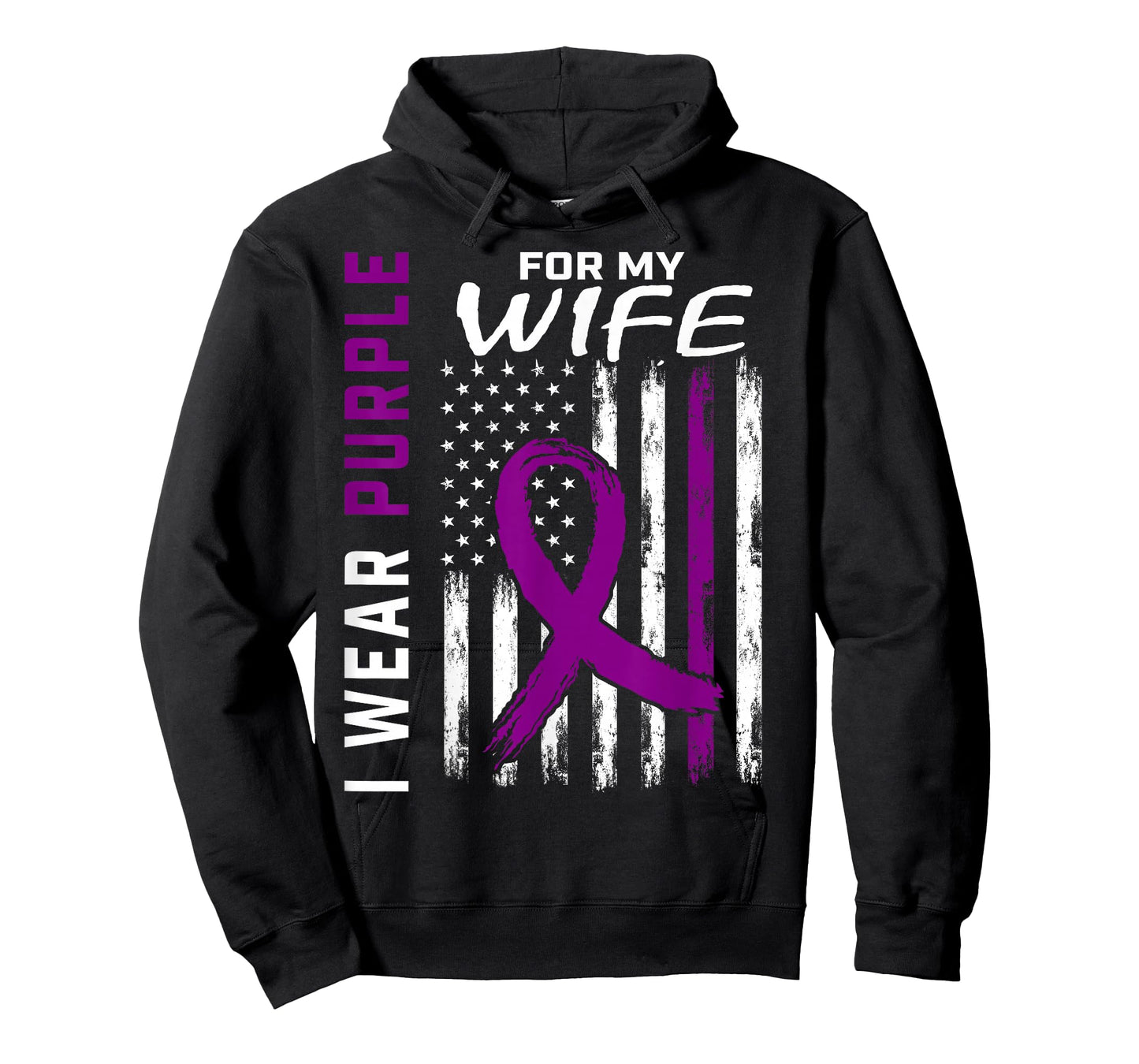 Purple Ribbon Pancreatic Cancer Awareness Flag Wife Graphic T-Shirt