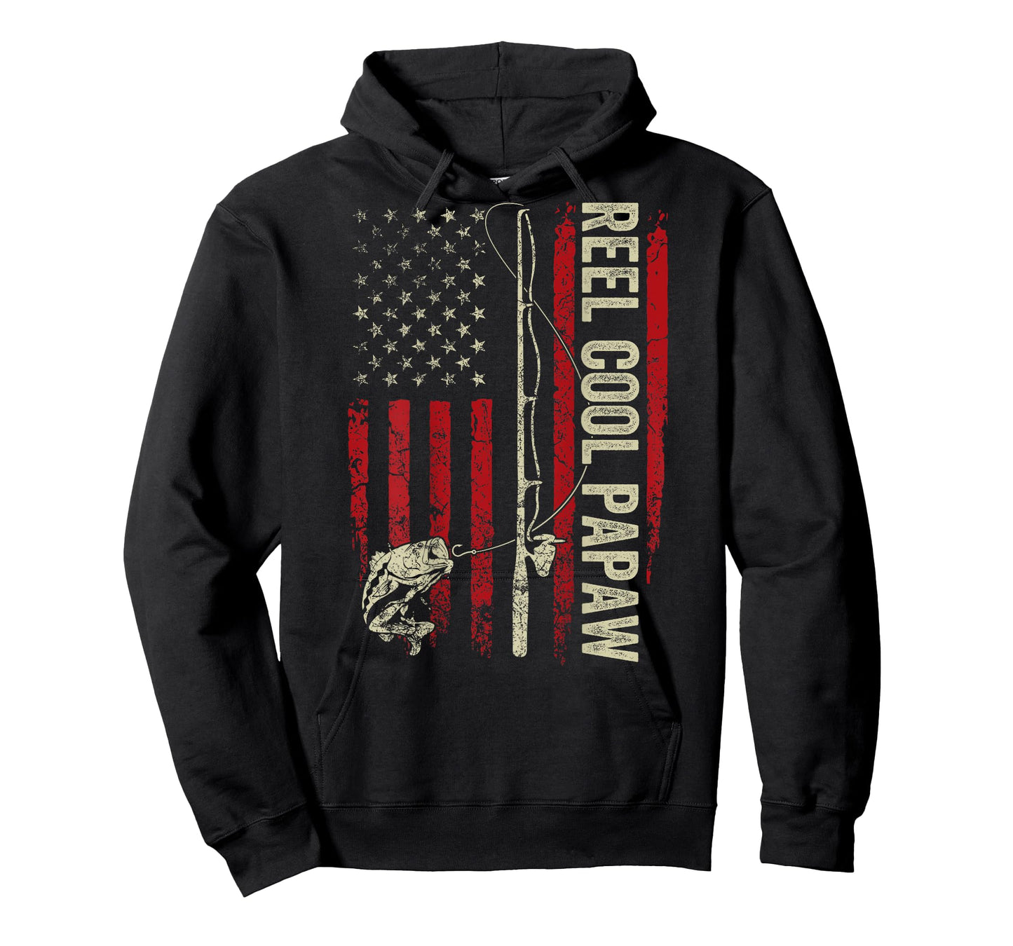 Reel Cool Papaw Fishing American Flag Patriotic (On Back) T-Shirt
