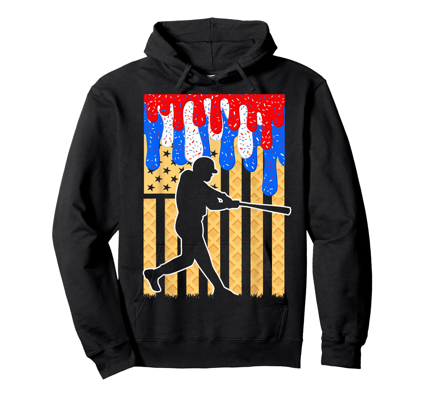 Baseball Drip Bat Boys Ice Cream American Flag 4th of July T-Shirt
