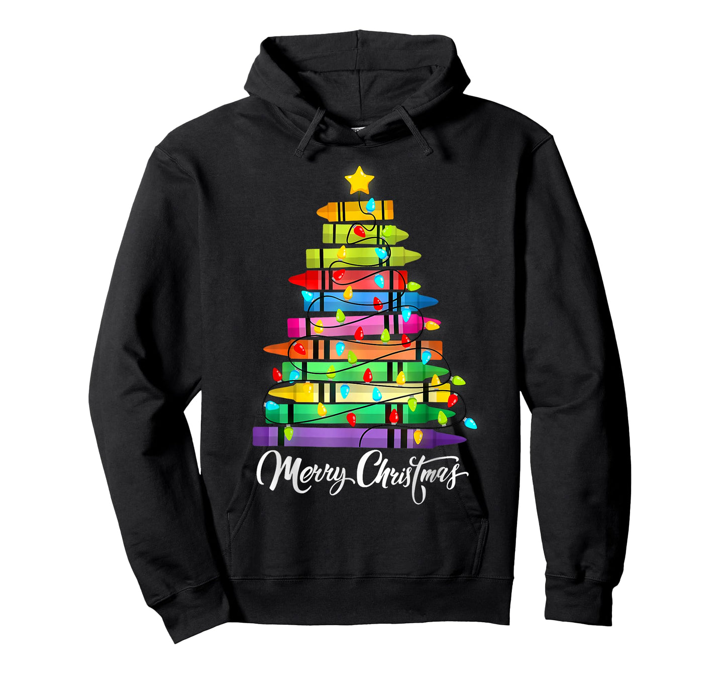 Teacher Crayon Merry Christmas Tree Lights School Xmas T-Shirt