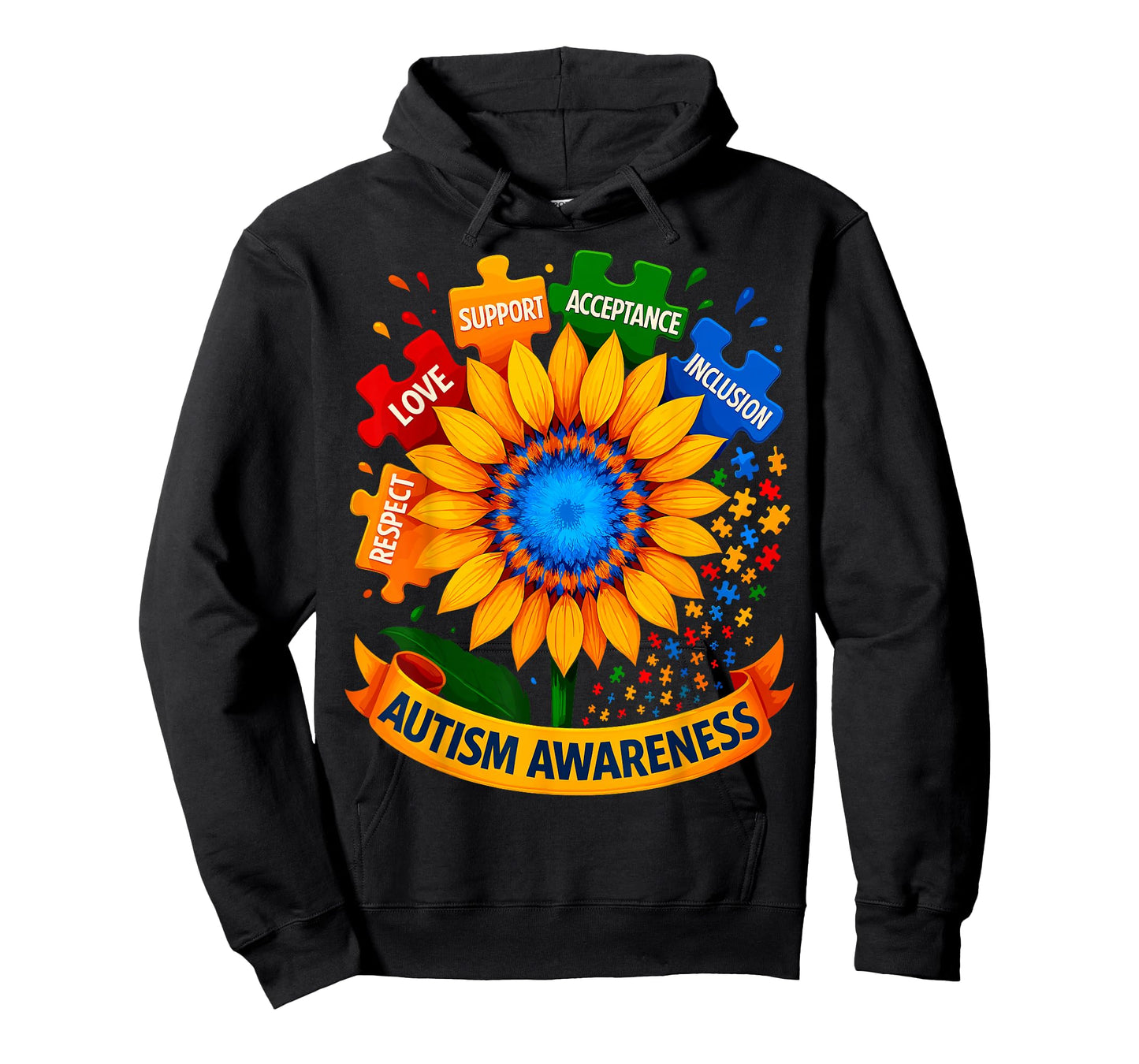 Autism Awareness Sunflower Respect Love Support Blue Autism T-Shirt
