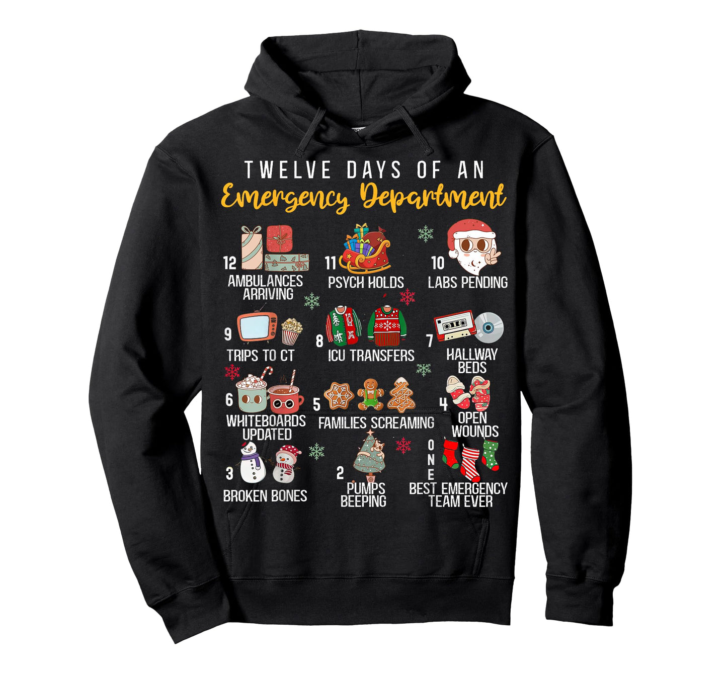12 Days Of An Emergency Department, ER Nurse Christmas T-Shirt