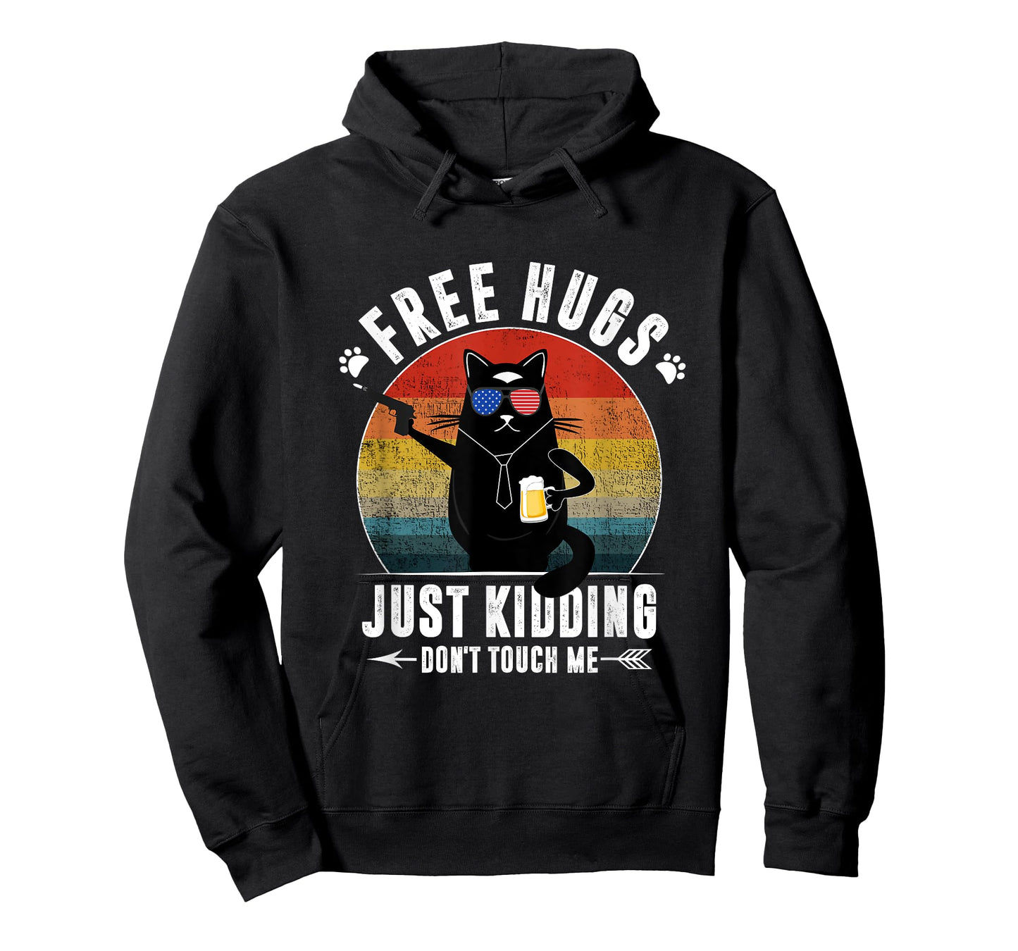 Free Hugs Just Kidding Don't Touch Me Sarcasm Funny Cat Beer T-Shirt