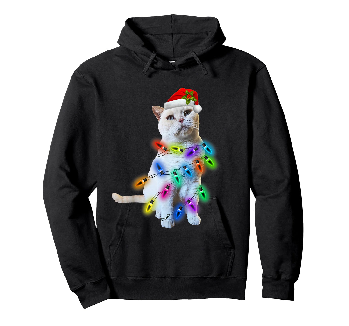 White Cat Christmas light funny cat lover Christmas T-Shirt