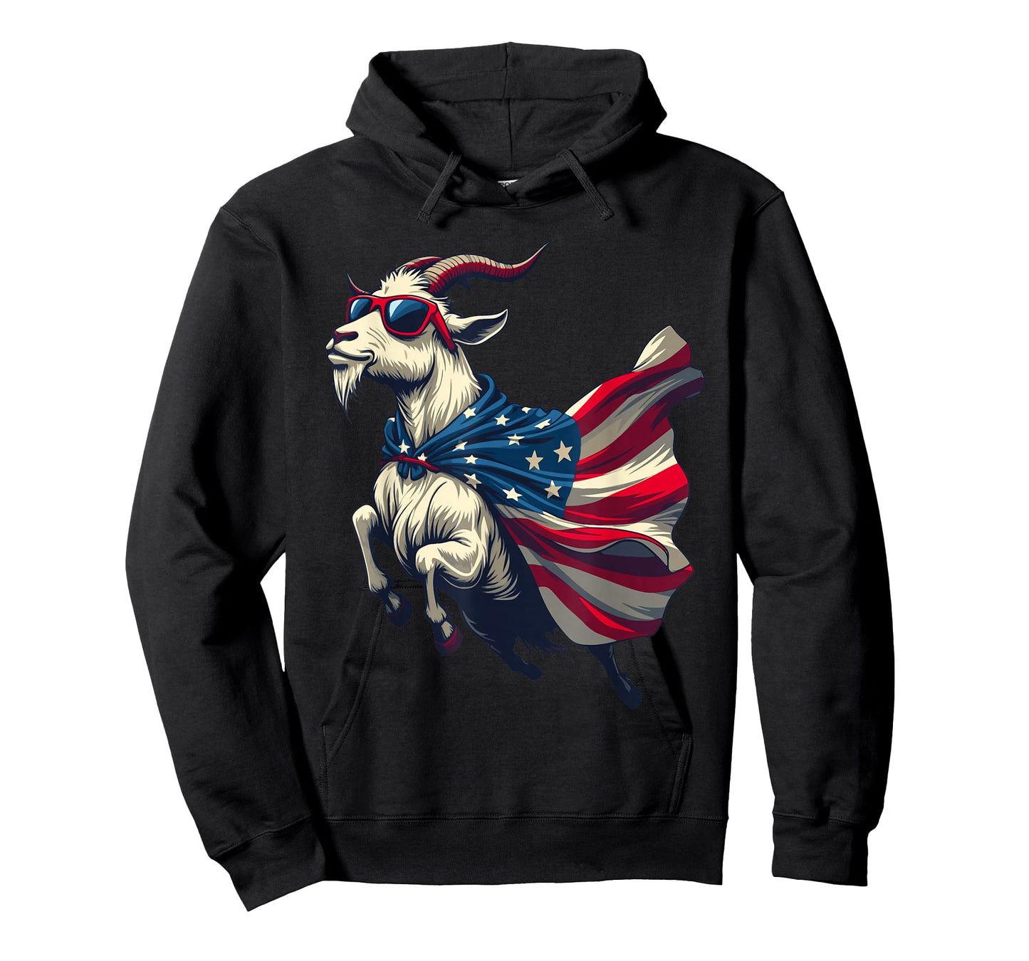 Cool Patriotic Goat in American Flag Cape with Sunglasses T-Shirt