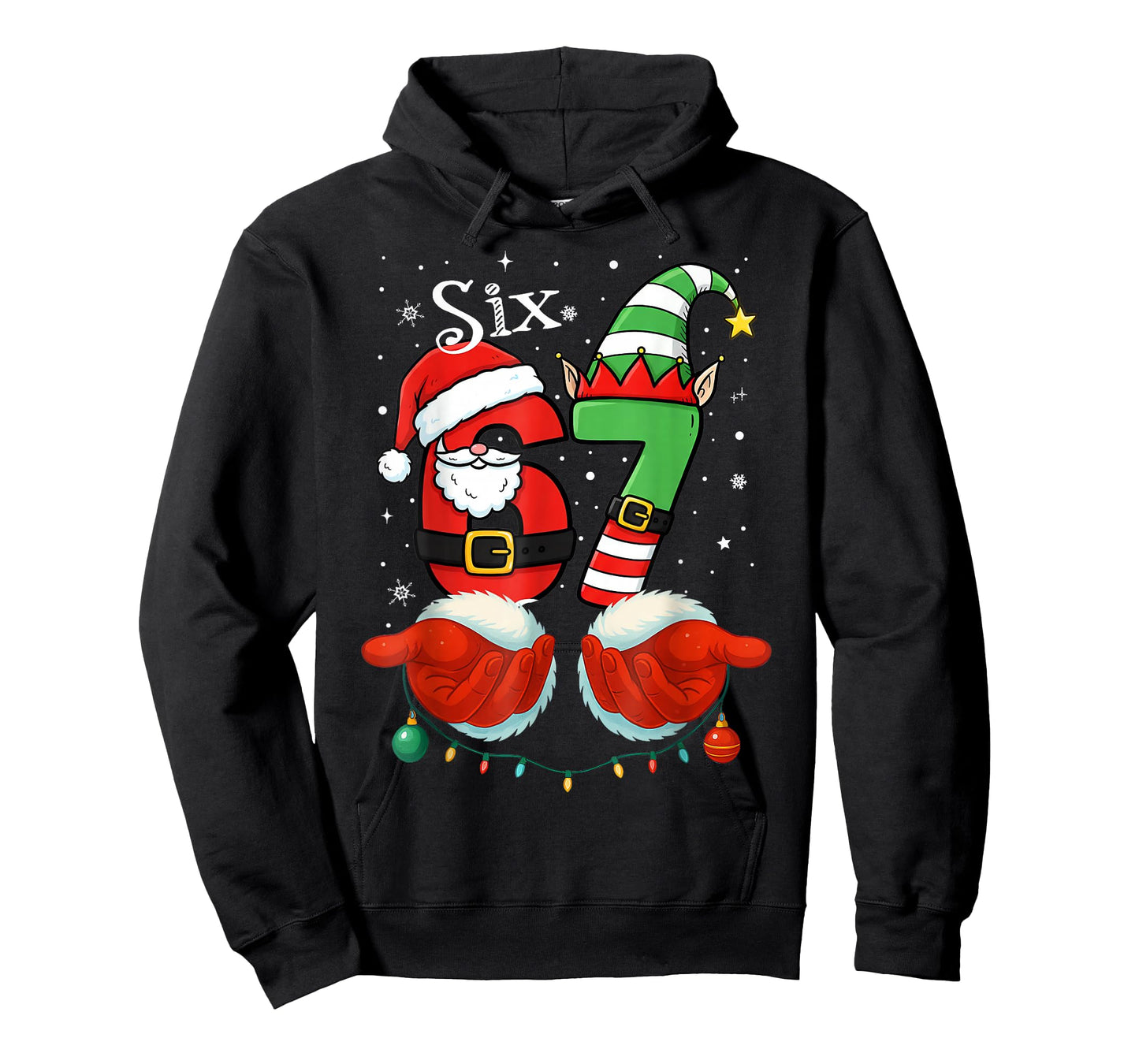 Funny Six Seven 67 Meme 6 7 Christmas Santa Hand Boys Teens T-Shirt