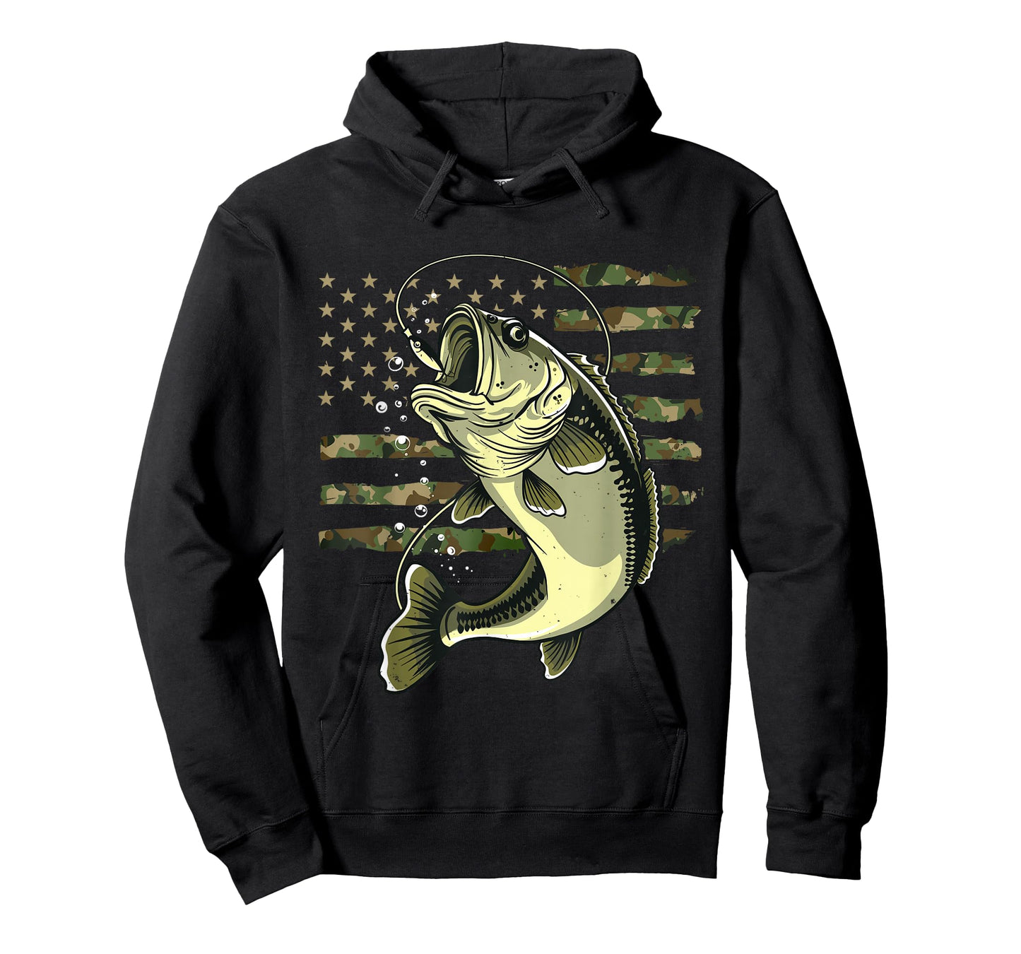 Bass Fish Fishing USA American Flag Camouflage Fisherman T-Shirt