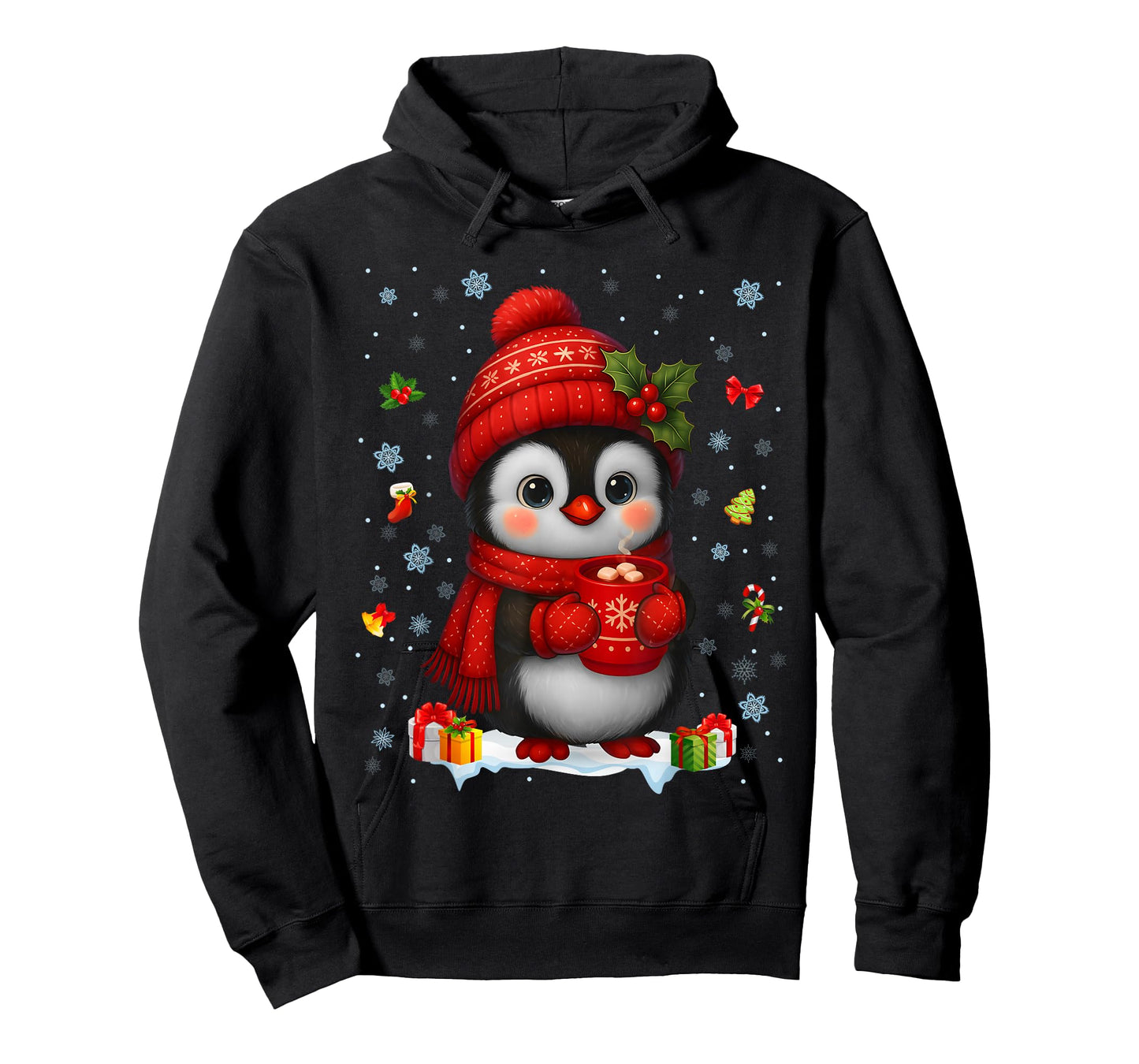 Cute Penguin Drink Hot Cocoa Christmas Xmas Men Women Kids T-Shirt