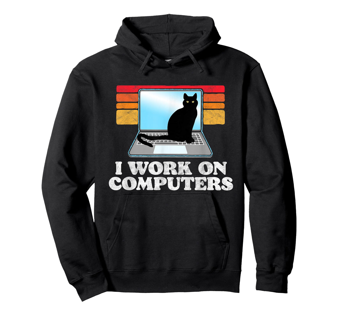 I Work On Computers Distracting Cat on Laptop Funny Retro T-Shirt
