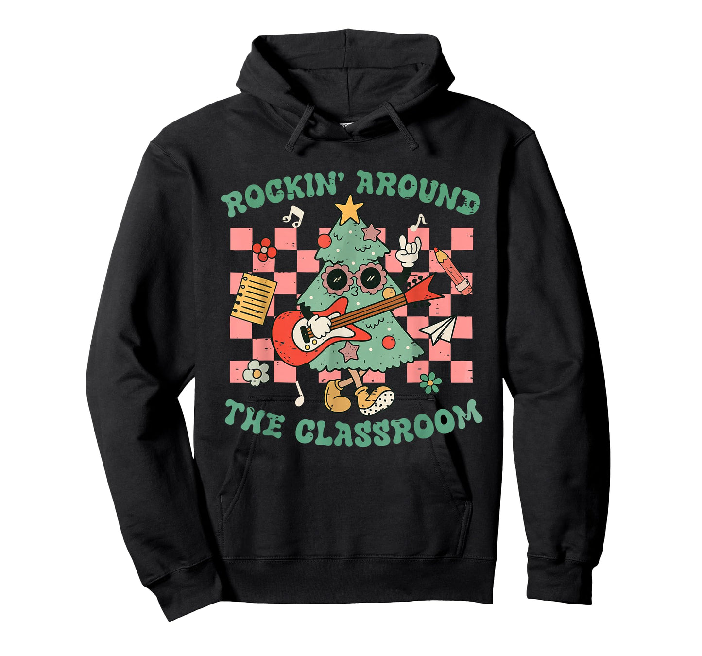 Retro Teacher Christmas Tree Rockin Around The Classroom T-Shirt