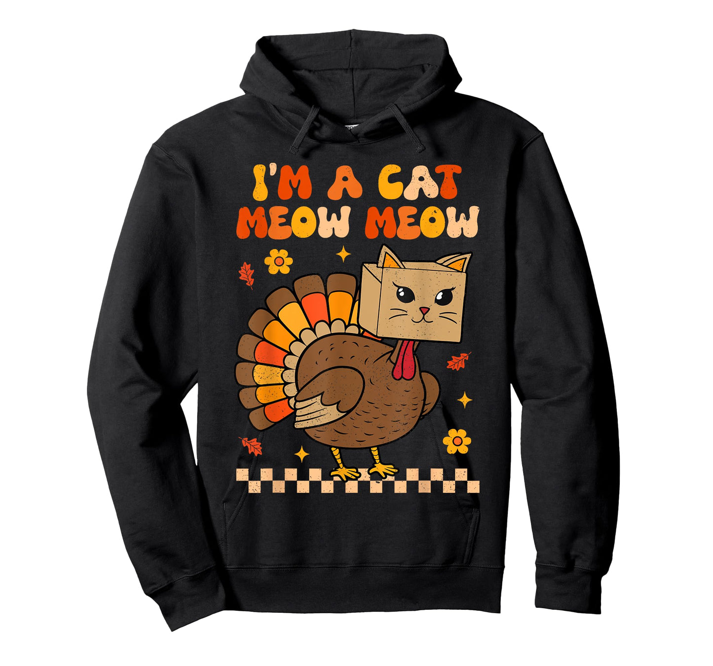 Groovy Thanksgiving Turkey Cat Meow Funny Women Men Kids T-Shirt