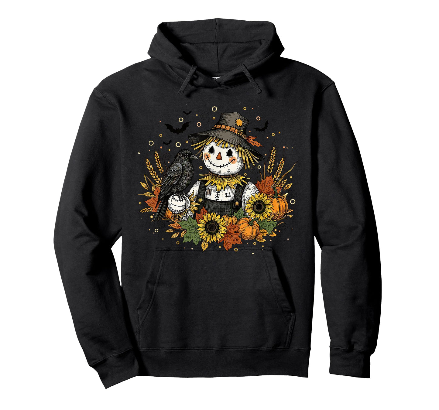 Cute Autumn Scarecrow with Sunflowers and Crow Art T-Shirt