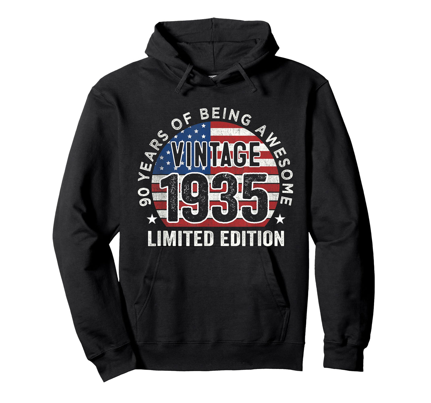 90th Birthday Gifts Men Vintage 1935 90 Years Old USA Flag T-Shirt