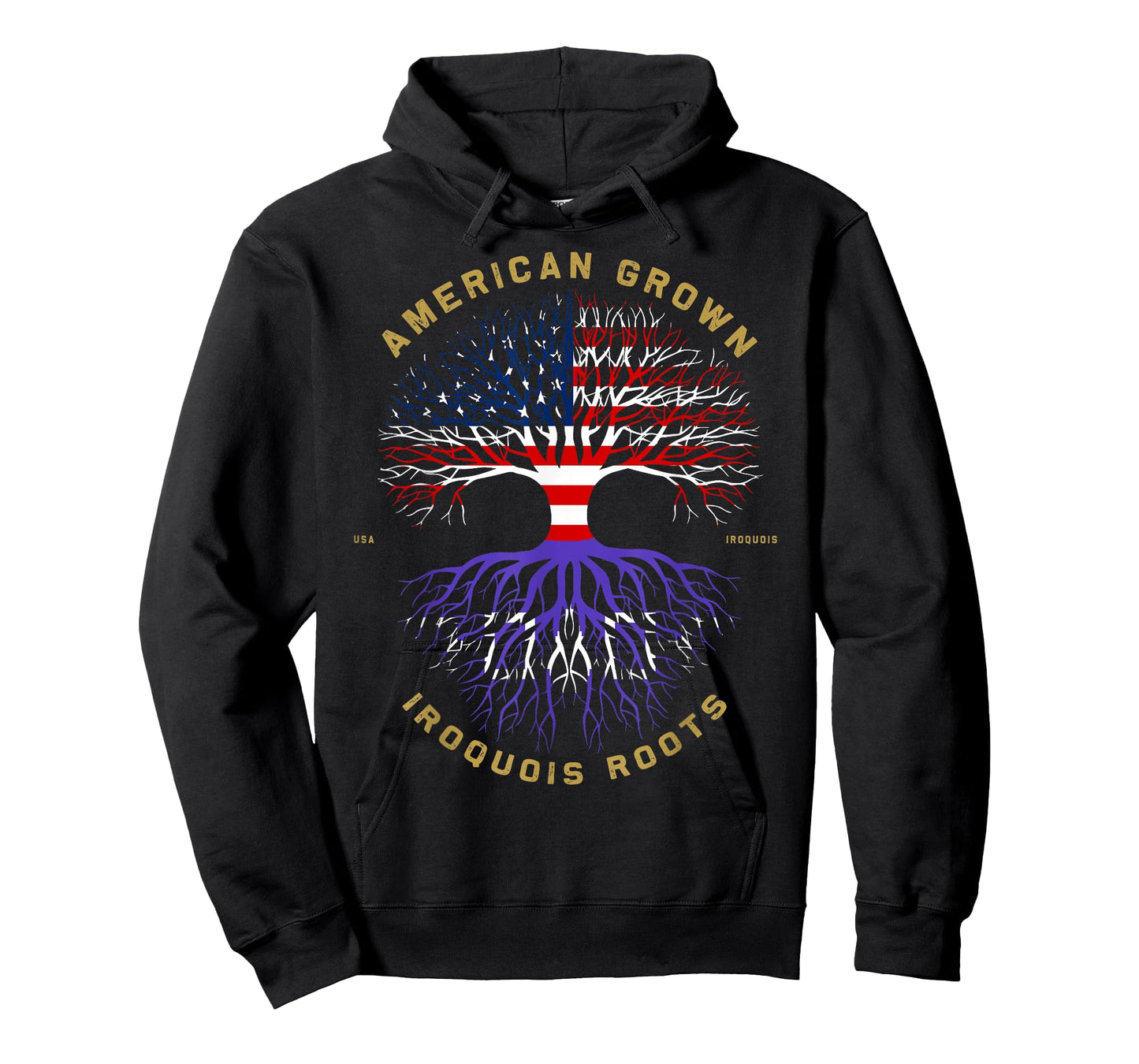 American Grown With Iroquois Roots Tree USA Flag Gifts T-Shirt