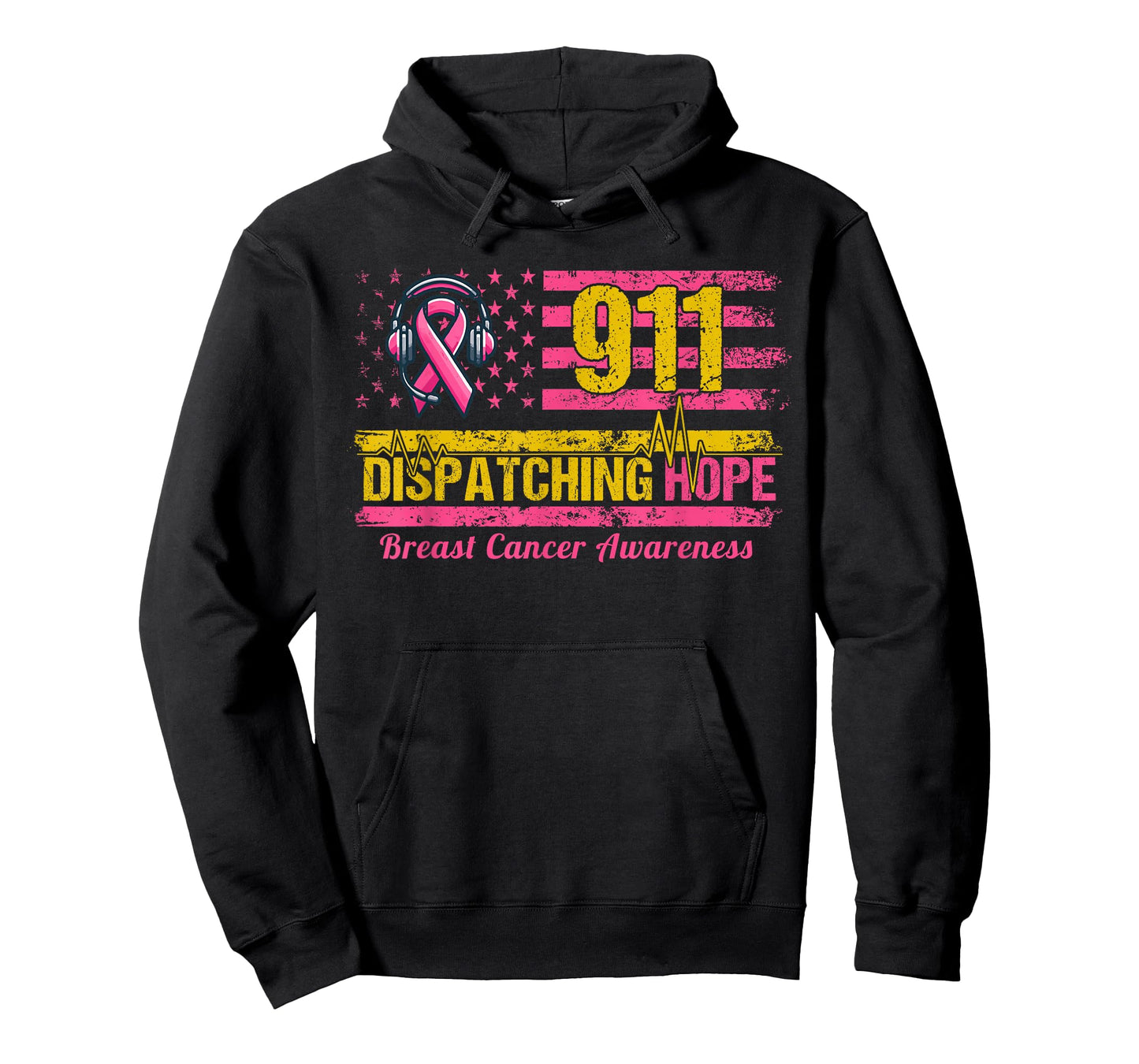 911 Dispatcher Breast Cancer Awareness American Flag T-Shirt