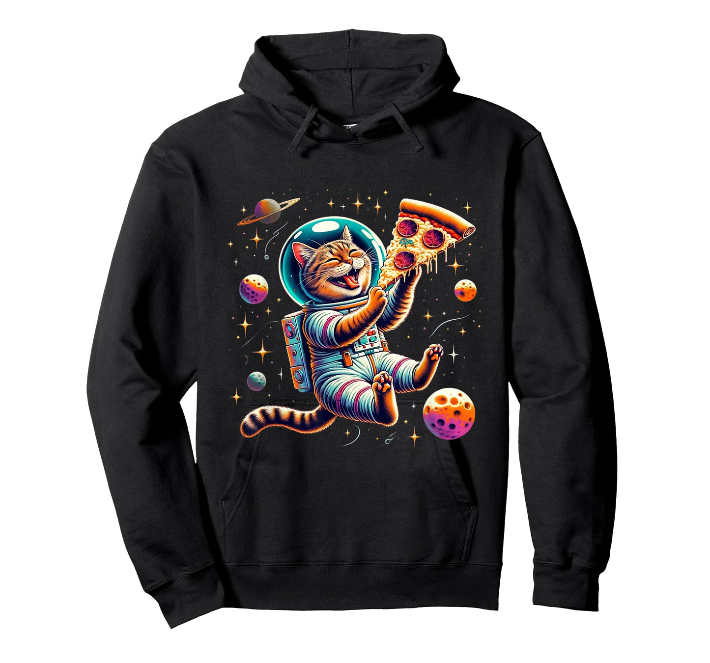 Funny Cat eating Pizza in space kitty Galaxy T-Shirt for Men Women Kids