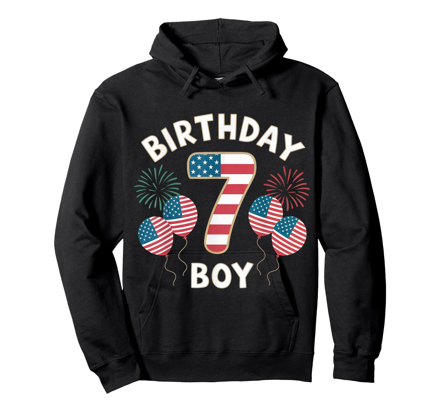 Boys 7 Years Old American Flag 4th Of July 7th Birthday Kids T-Shirt