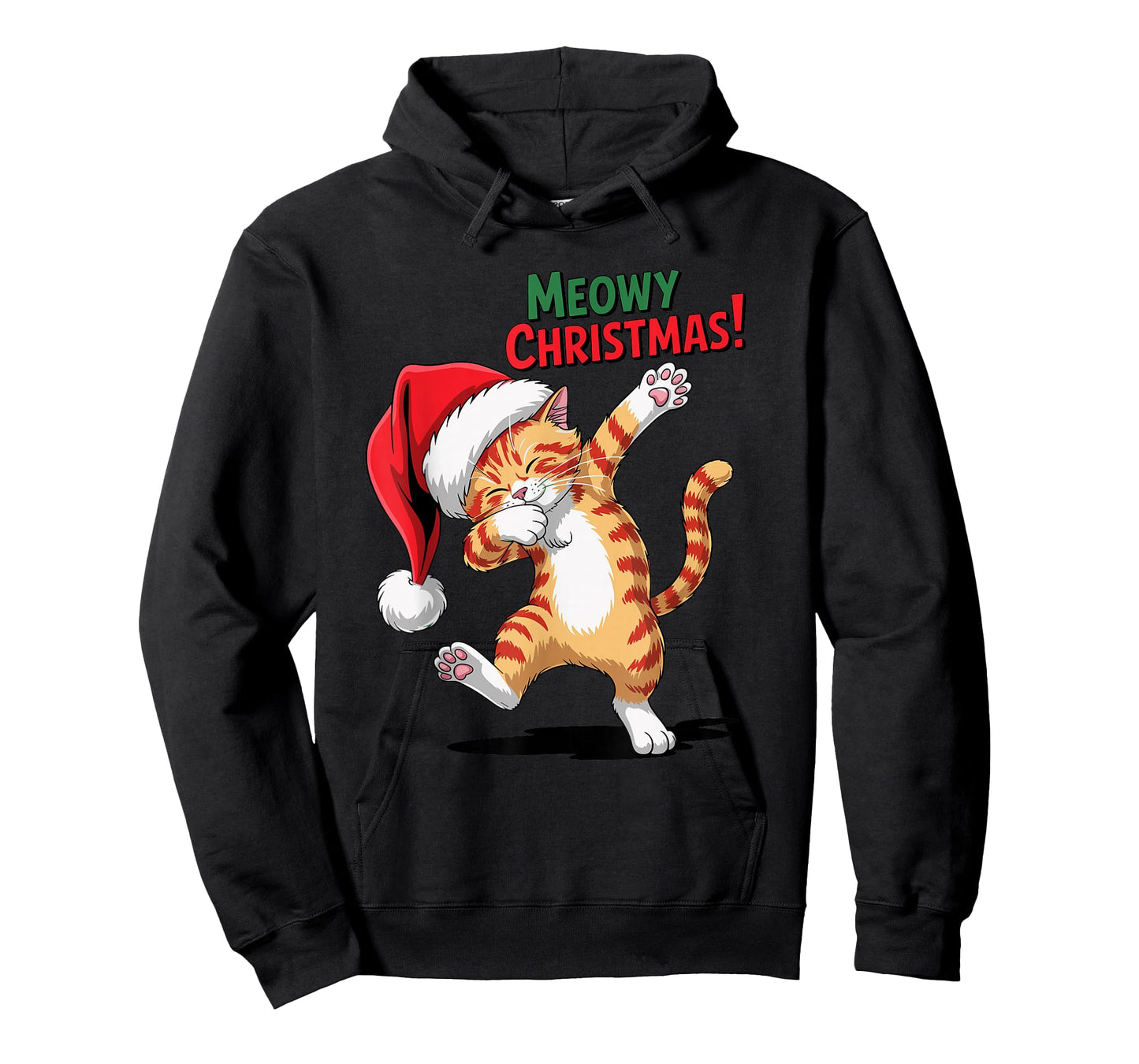 Meowy Christmas Cat Dabbing in Santha Hat Xmas Funny T-Shirt