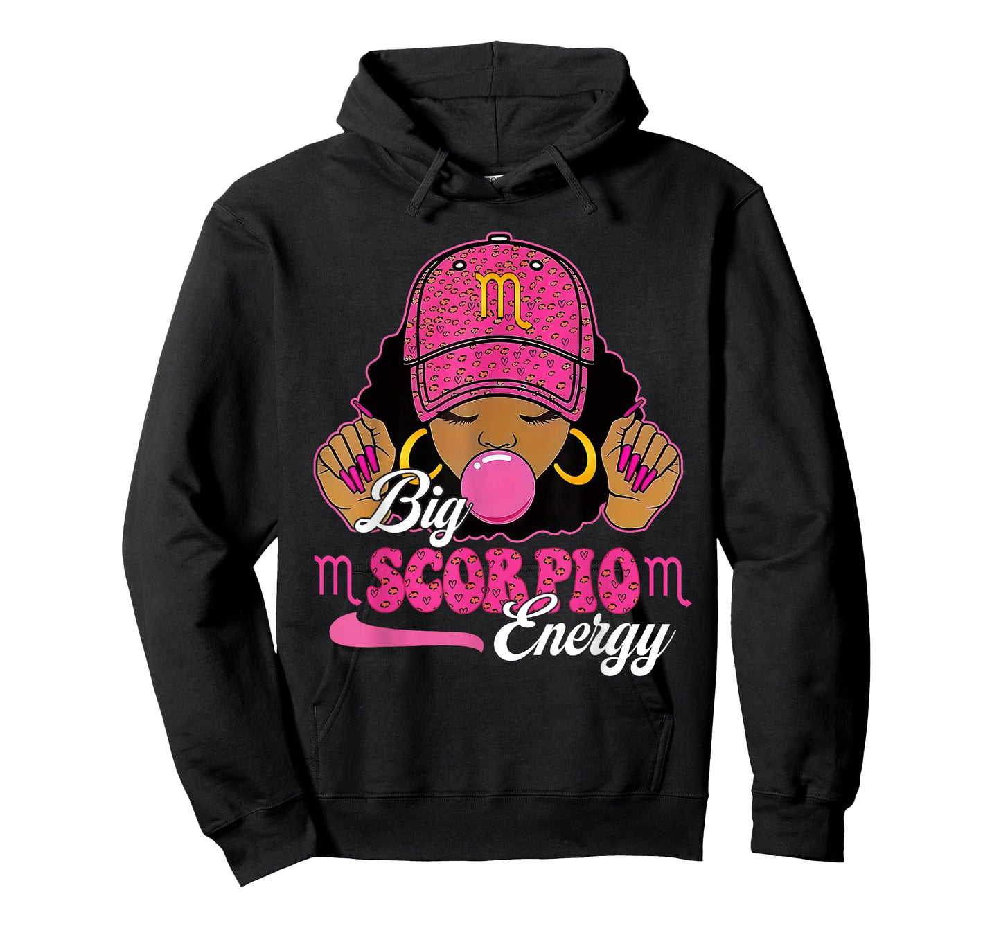 Big Scorpio Energy Black Girl with Pink Cap Zodiac Birthday T-Shirt