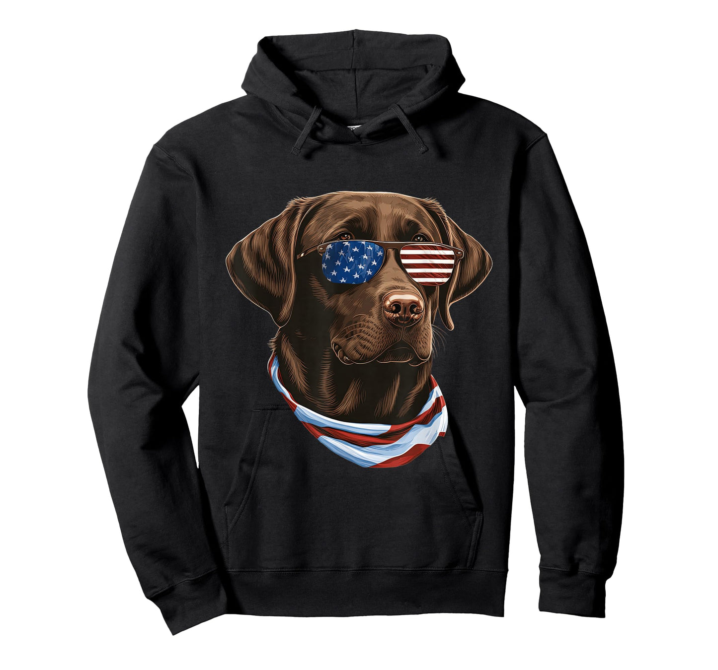 Chocolate Labrador With USA Sunglasses And Flag T-Shirt