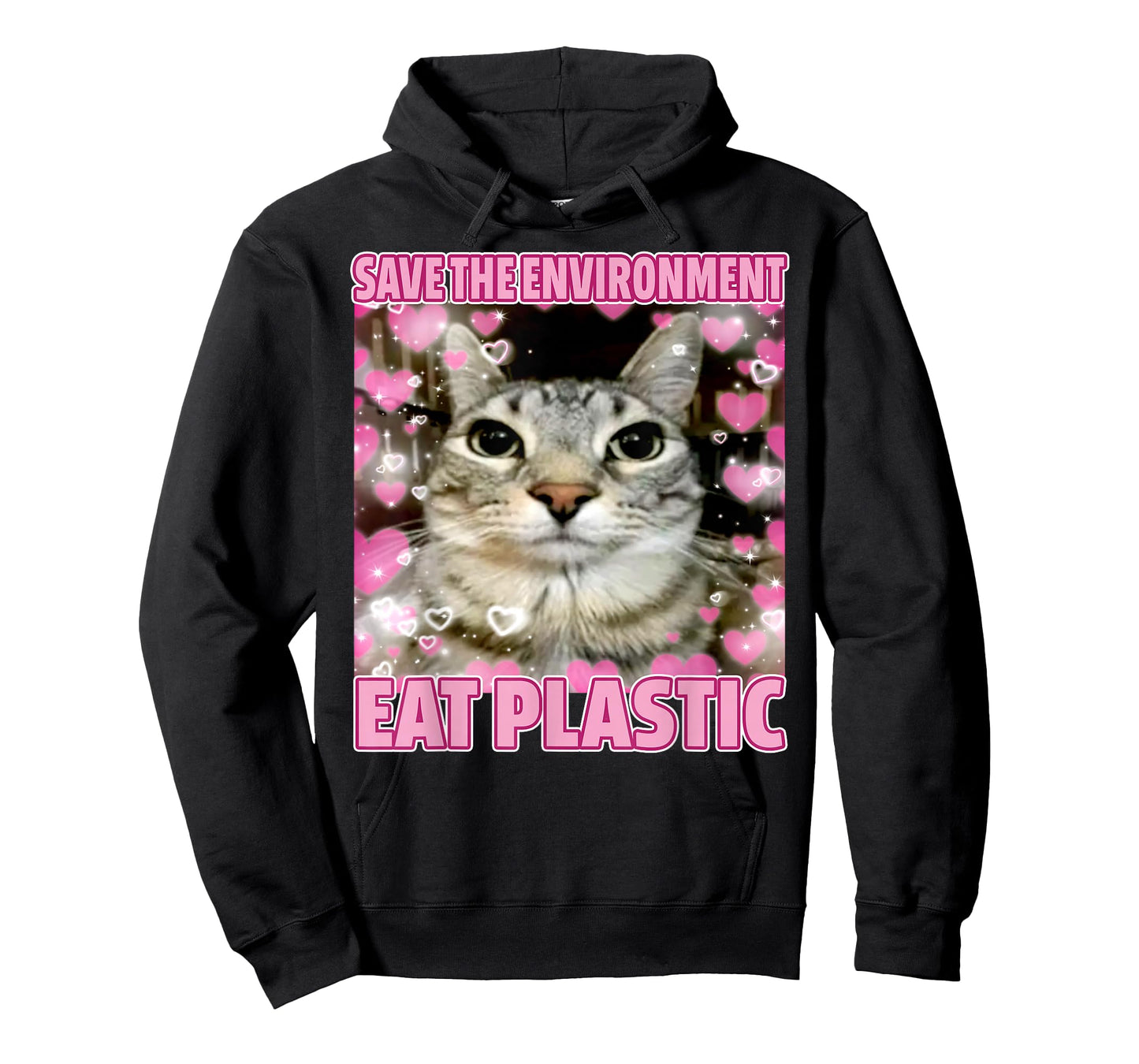 Save The Environment Eat Plastic Cat Cute Silly Kitty Meme T-Shirt