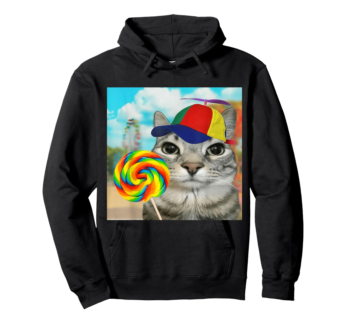 Cat Holding Candy Lollipop Funny Propeller Kitten Meme Joke T-Shirt