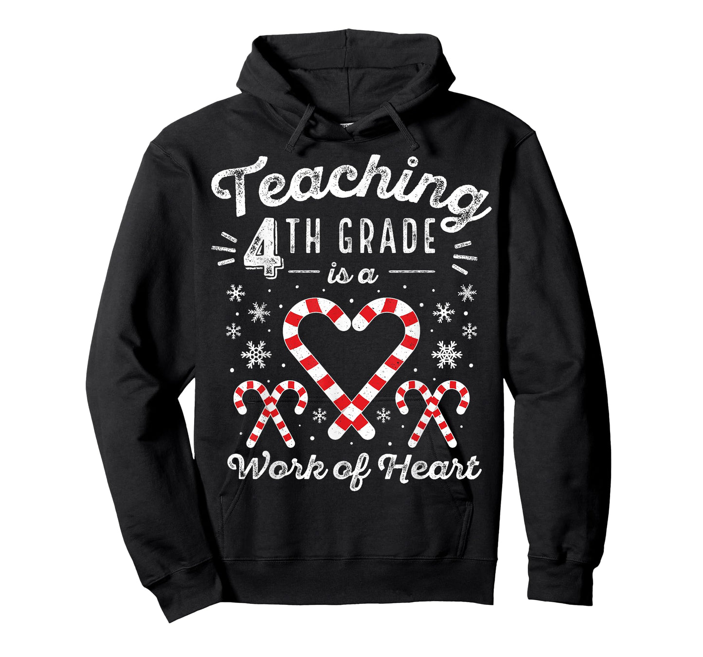 Christmas Candy Cane Work of Heart Fourth 4th Grade Teacher Men Women Kids T-Shirt