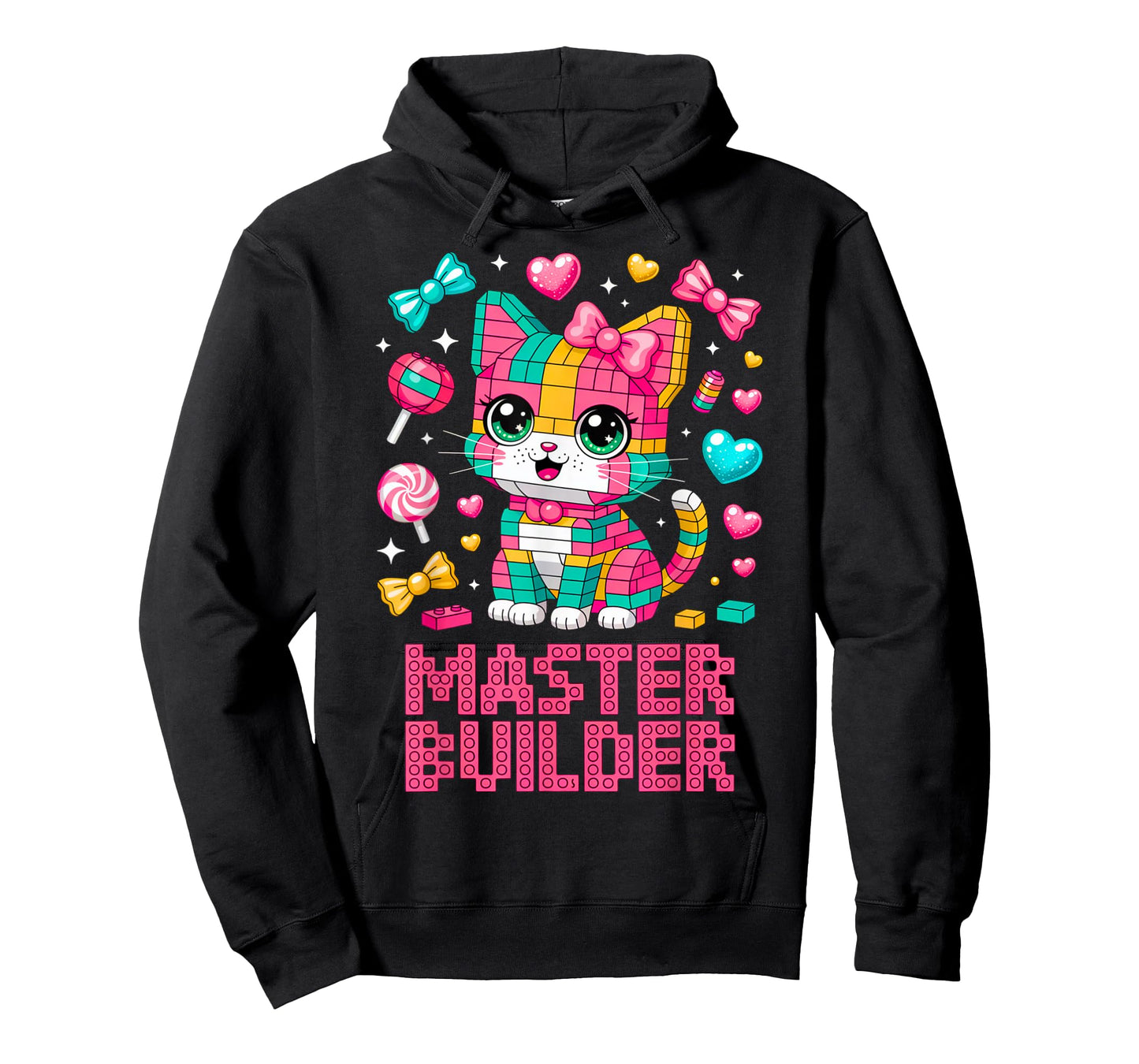 Master Builder Cat Lover Building Bricks Blocks Kids Girls T-Shirt