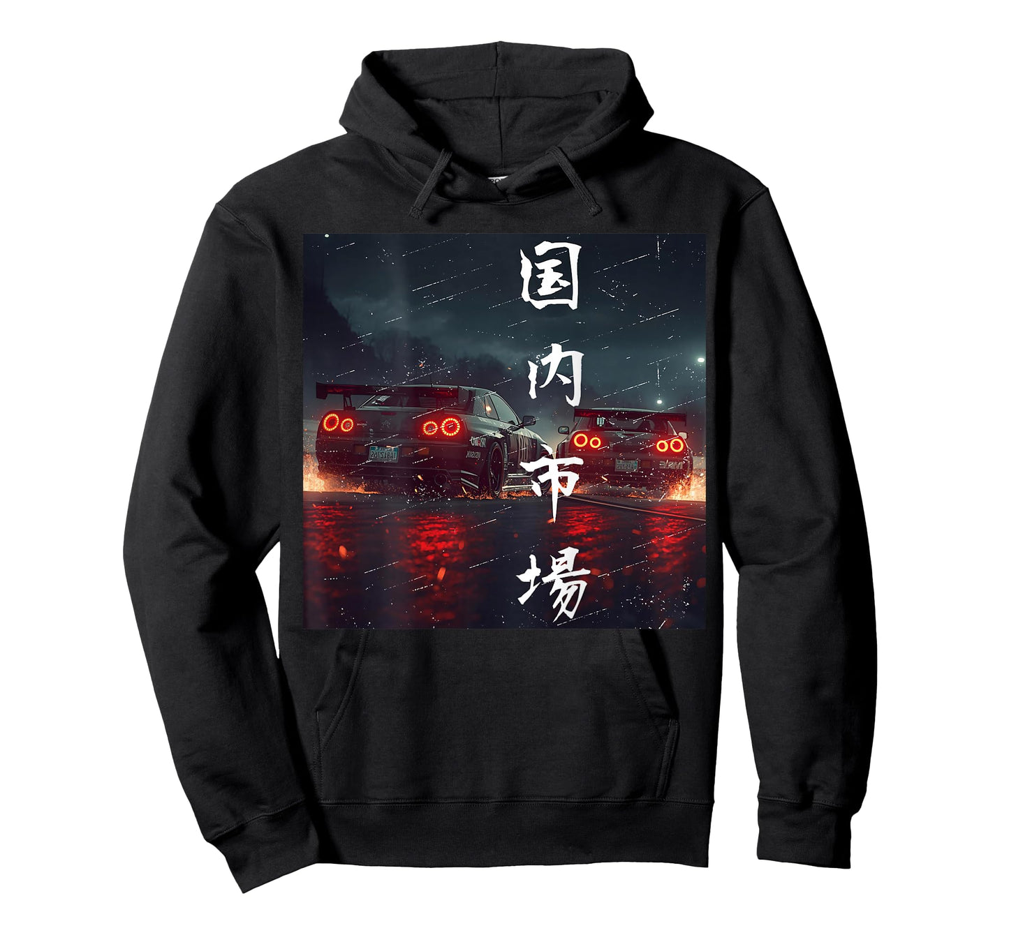 Backprint JDM Drift Race Cars Racing Rainy Night Scene Art T-Shirt