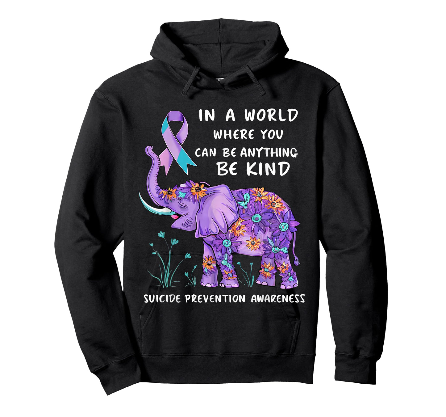 Suicide Prevention Awareness Elephant Teal & Purple Ribbon T-Shirt