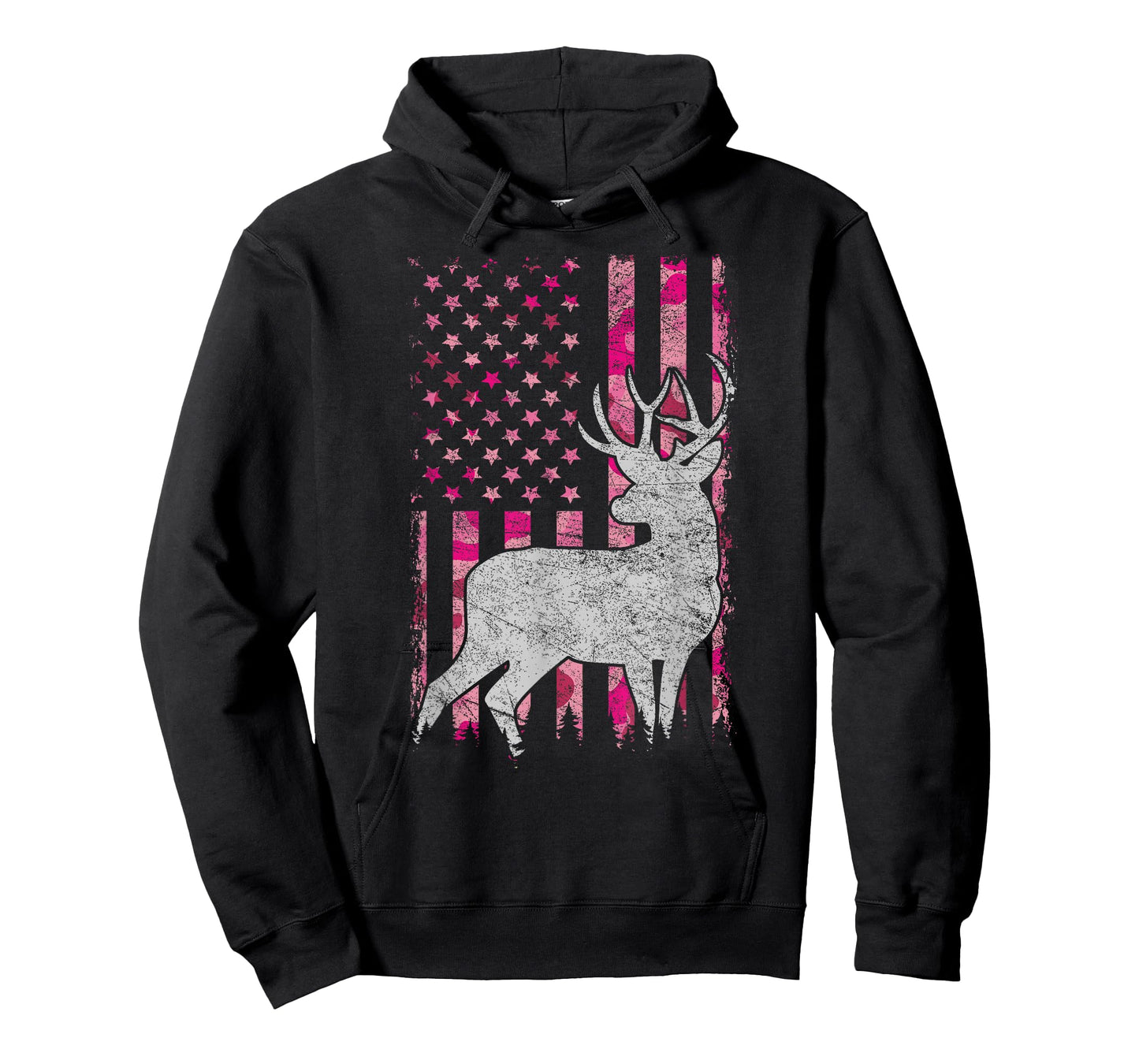 Women Girls Patriotic Pink Camo USA Flag Deer Hunter T-Shirt