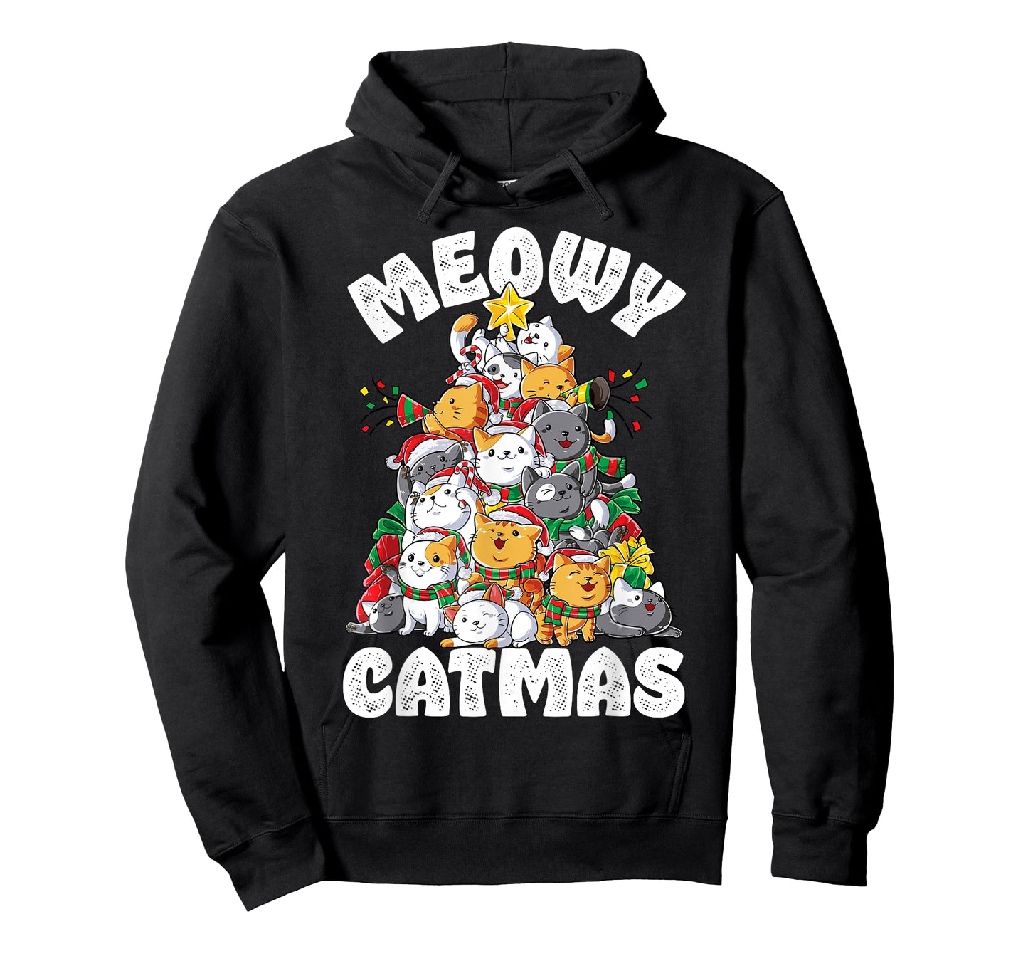 Meowy Catmas Cat Christmas Tree Xmas Girls Boys Funny Santa Short Sleeve T-Shirt
